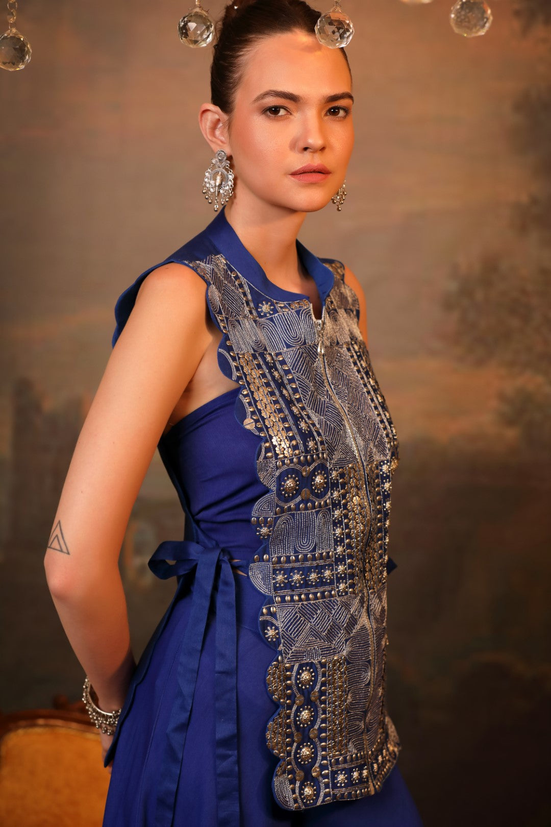 Royal Blue Designer Cape & Pallazo Set