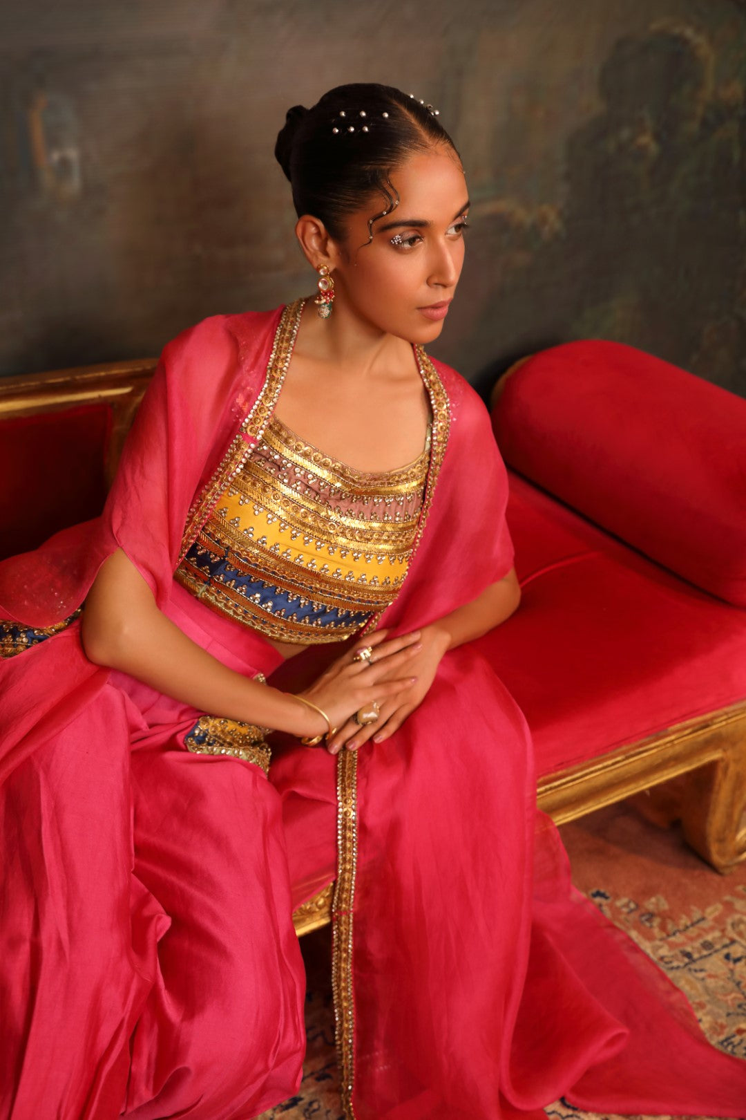 Magenta Organza Cape Set