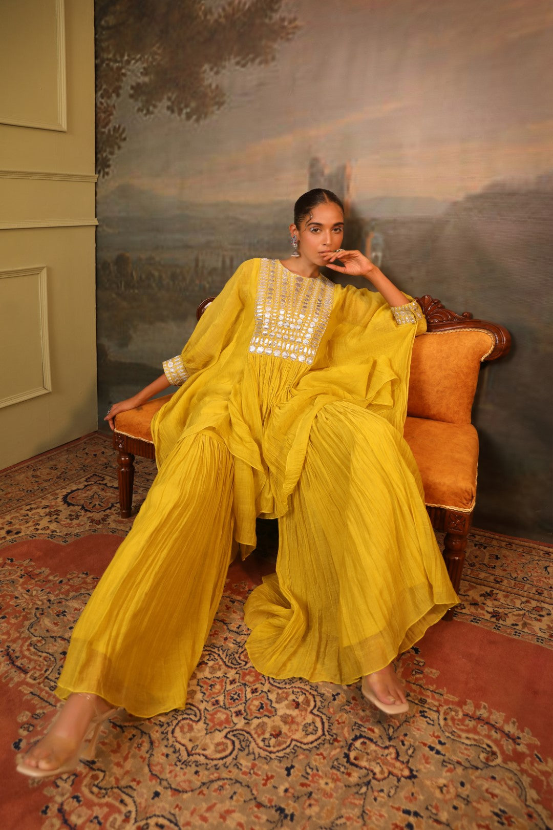 Lime Green Kaftan & Sharara Set