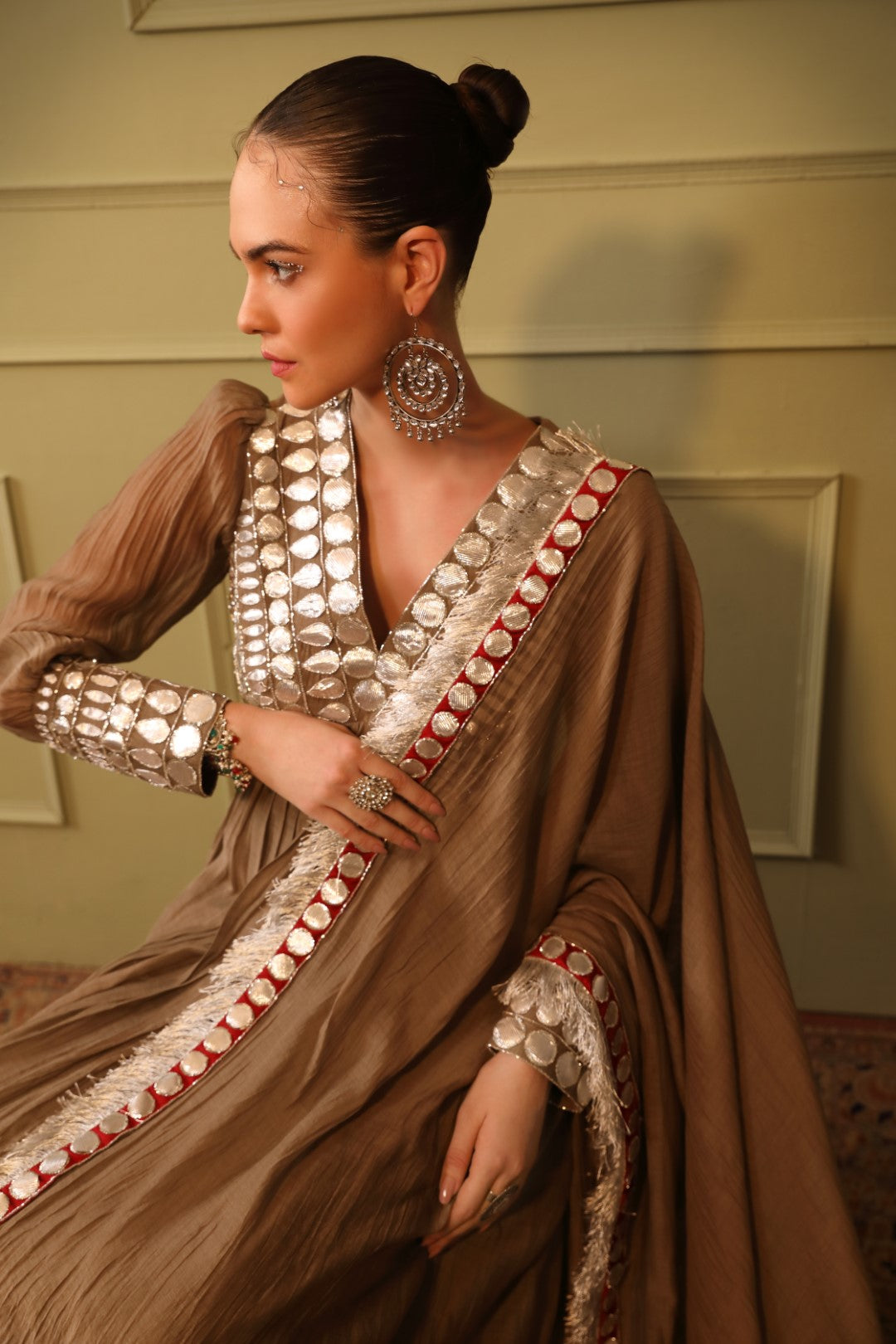 Grey Soft Chanderi Anarkali Set