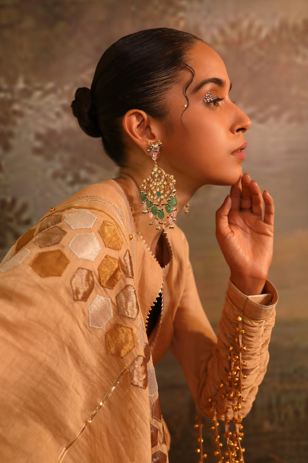 Beige Chanderi Anarkali Set