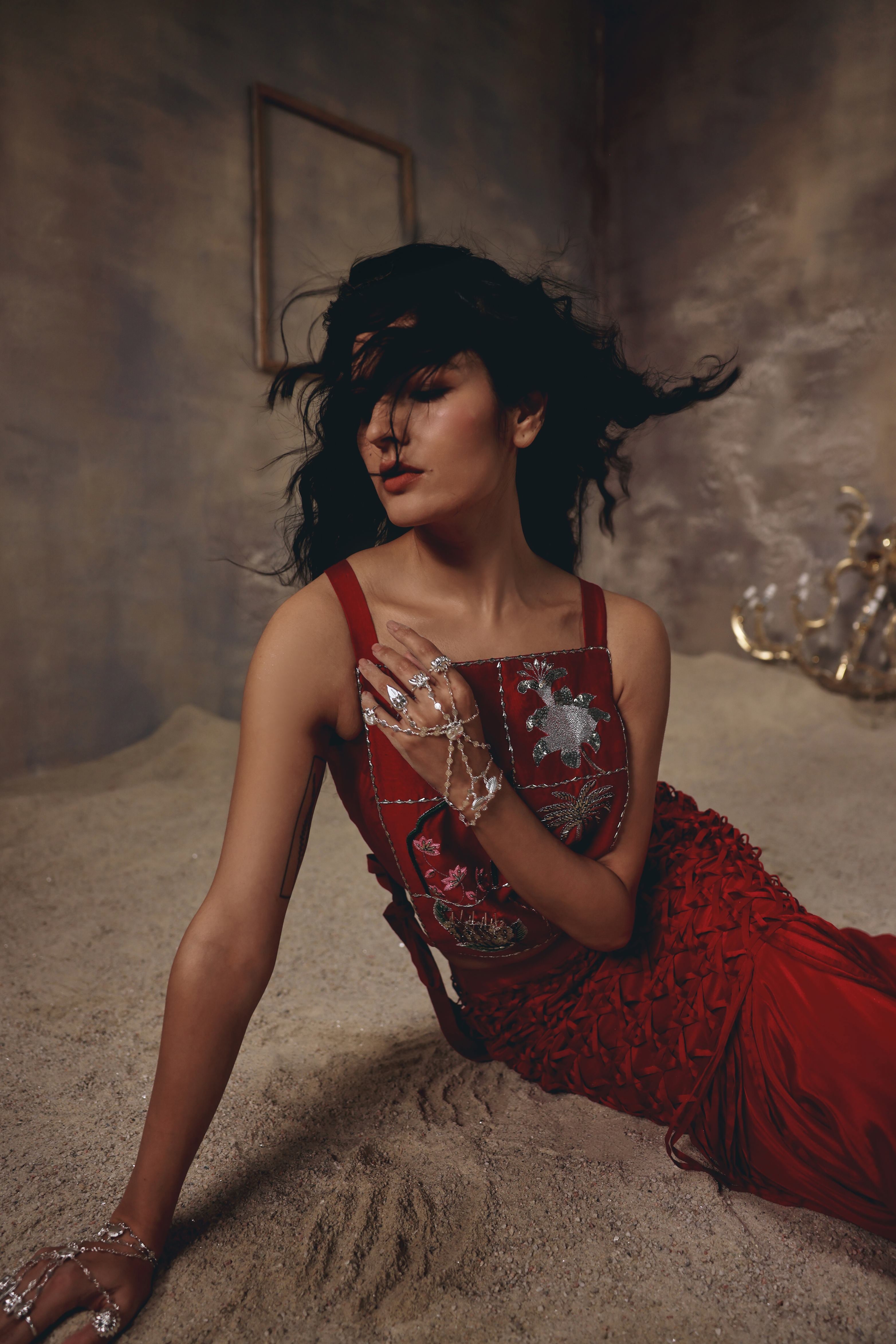 ROYAL GRID EMBROIDERED CAPE SET