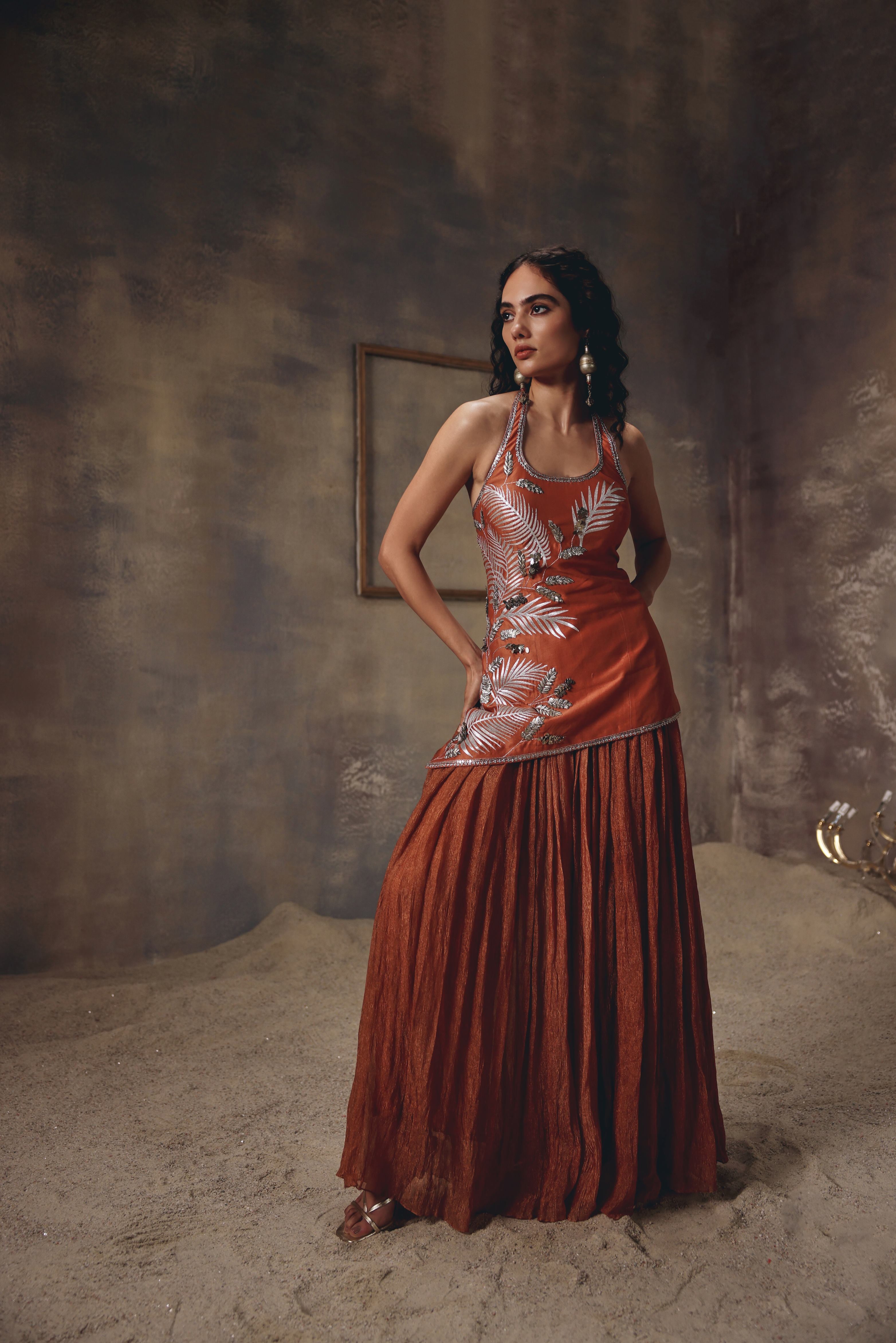 Burnt Saffron Embroidered Sharara Set