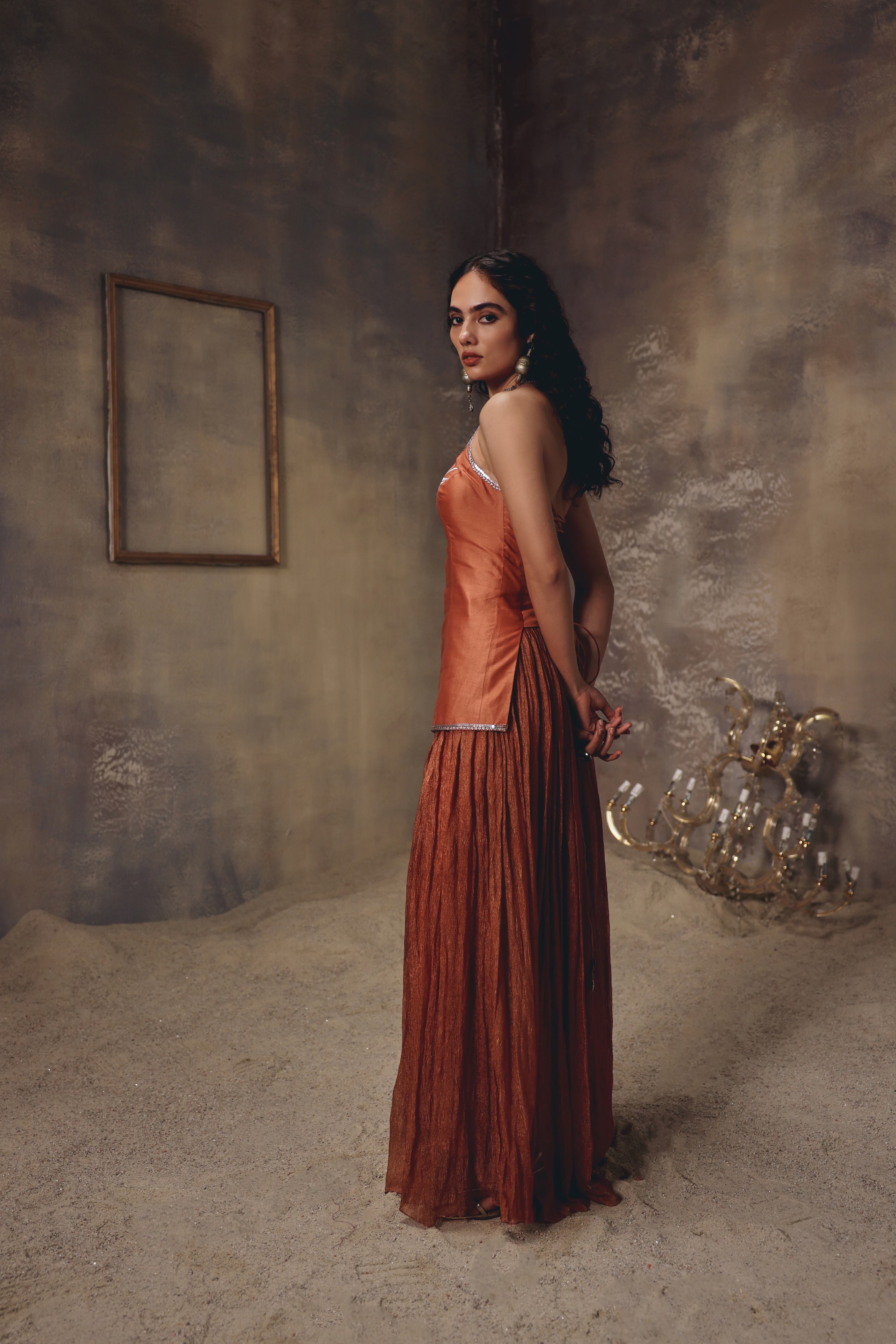 Burnt Saffron Embroidered Sharara Set