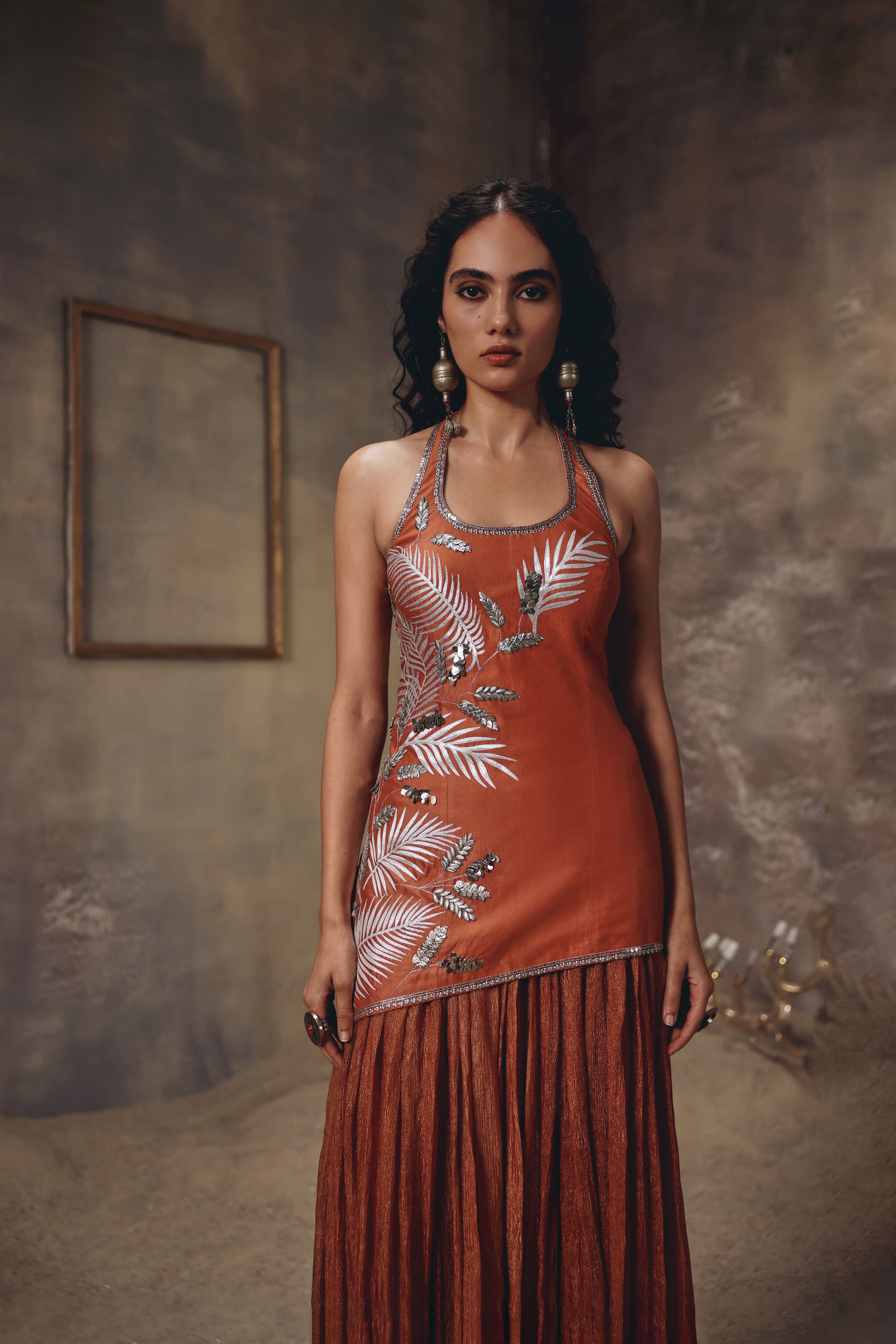 Burnt Saffron Embroidered Sharara Set