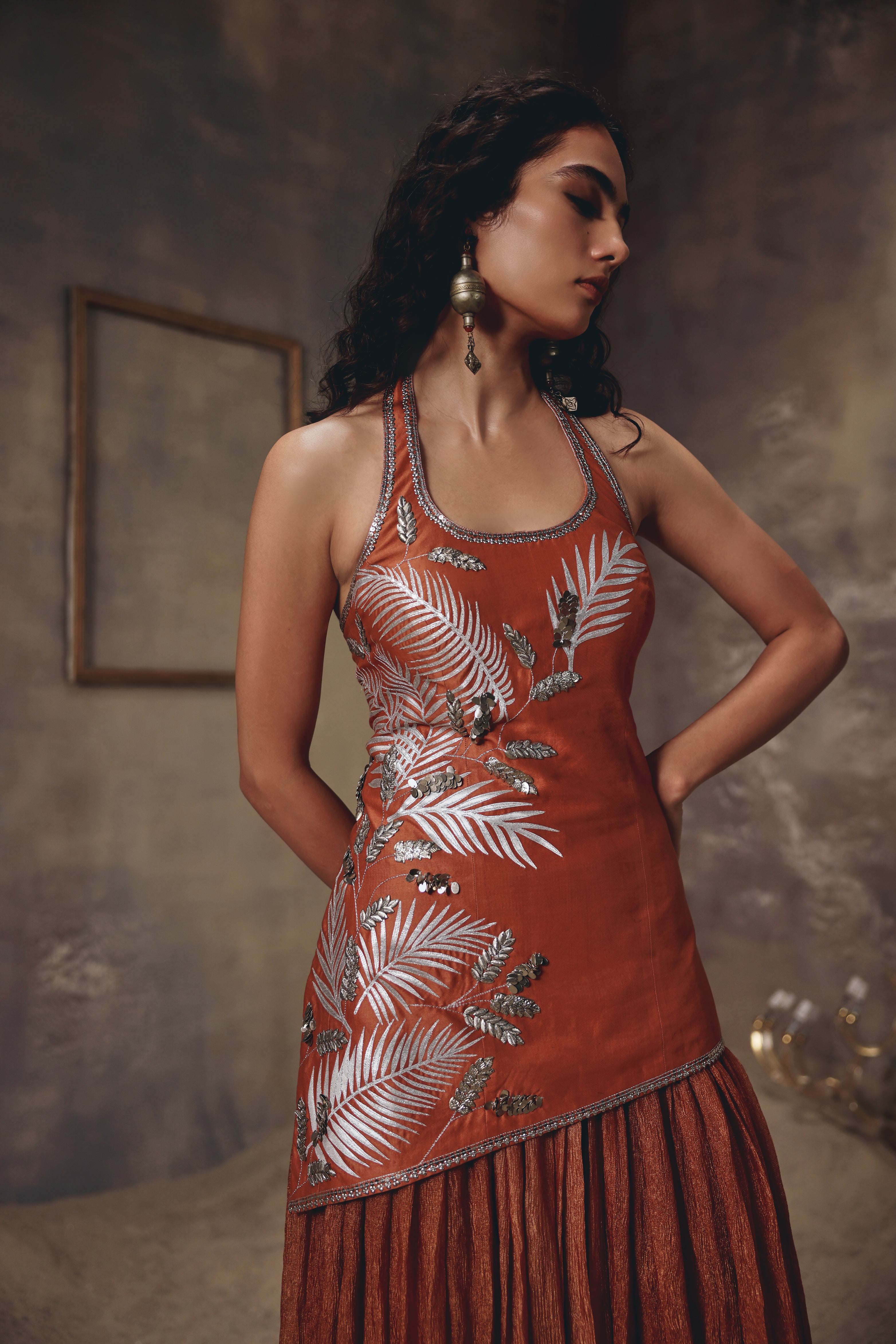 Burnt Saffron Embroidered Sharara Set