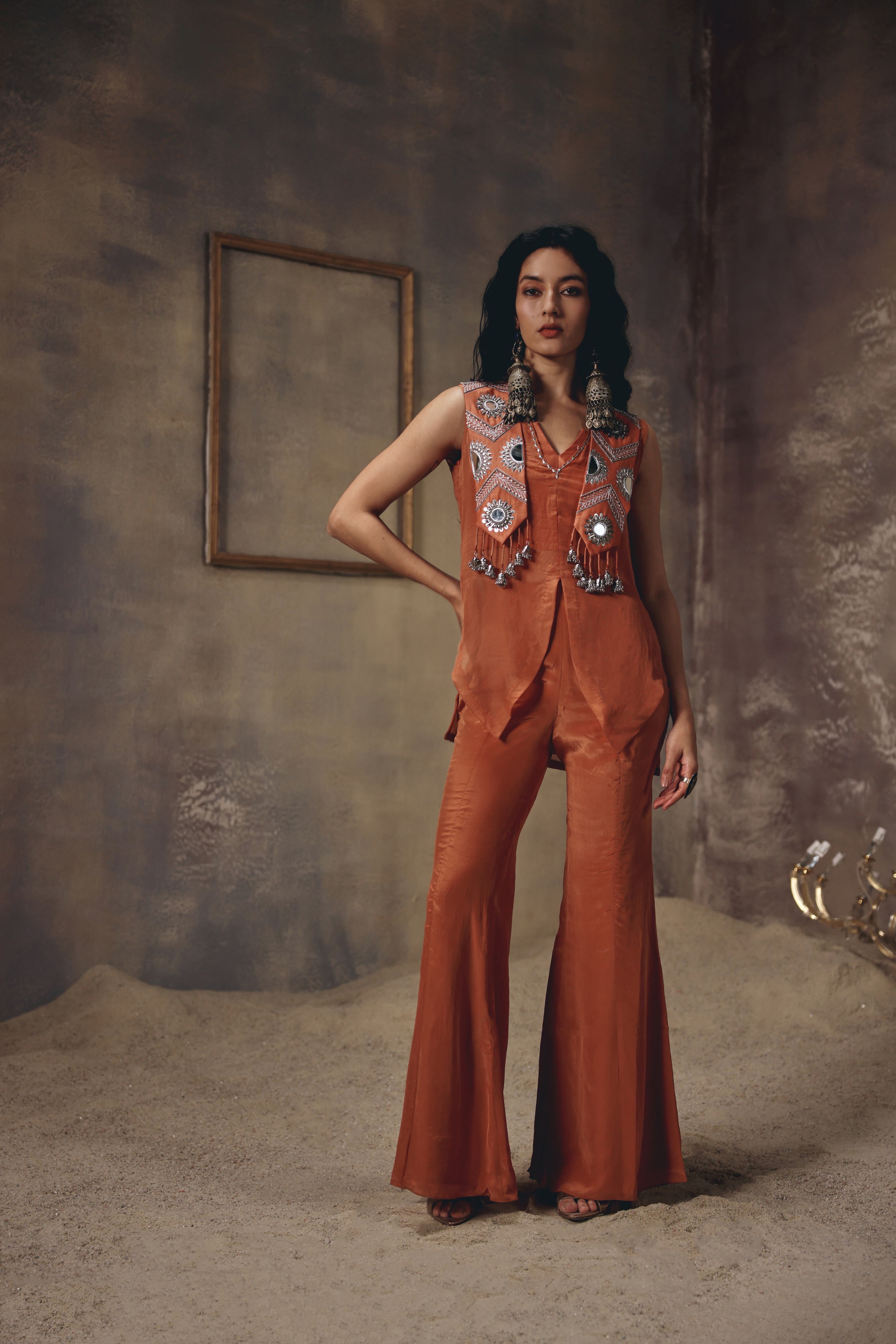 Riva Rust Metal Embellished Co-ord Set