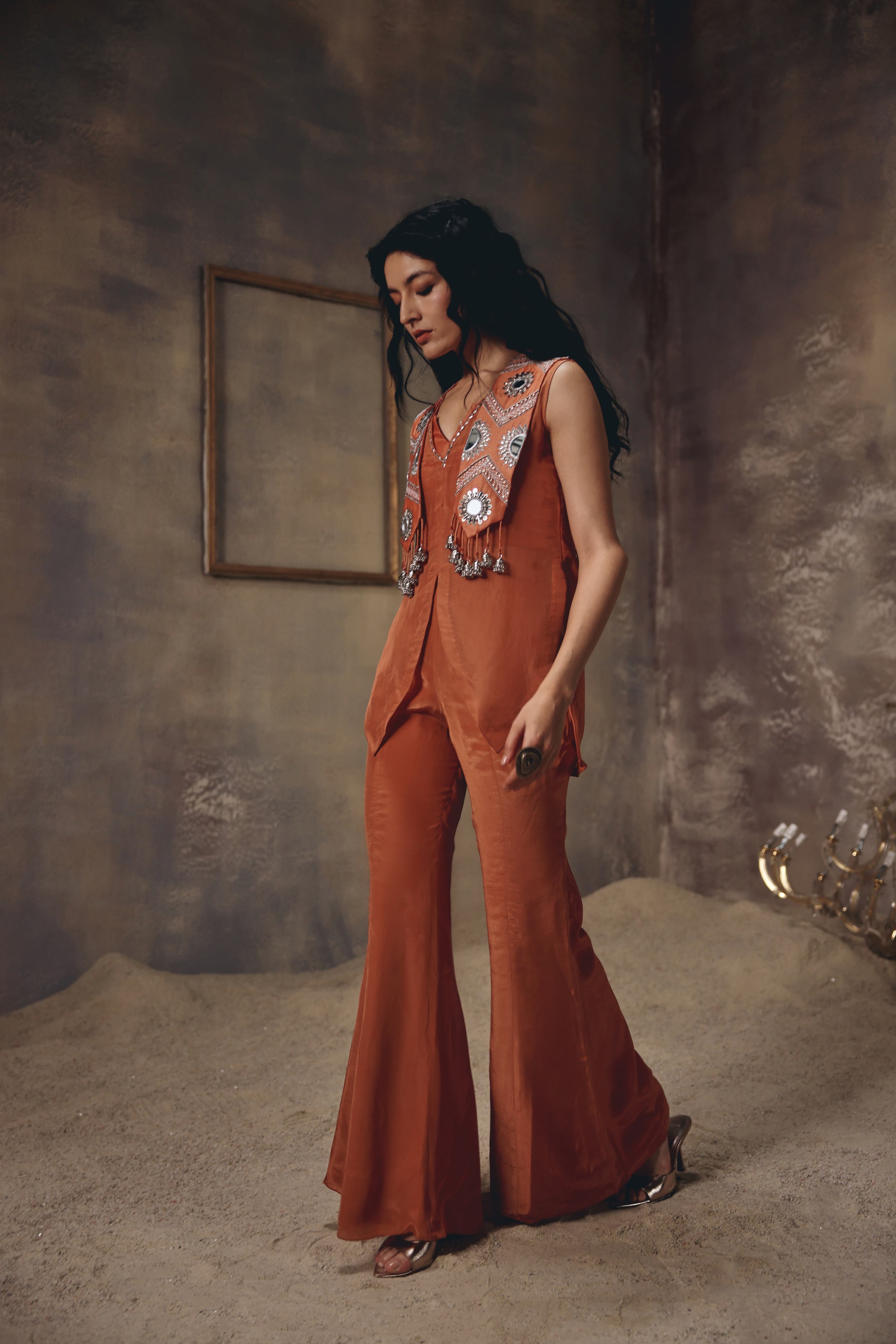 Riva Rust Metal Embellished Co-ord Set