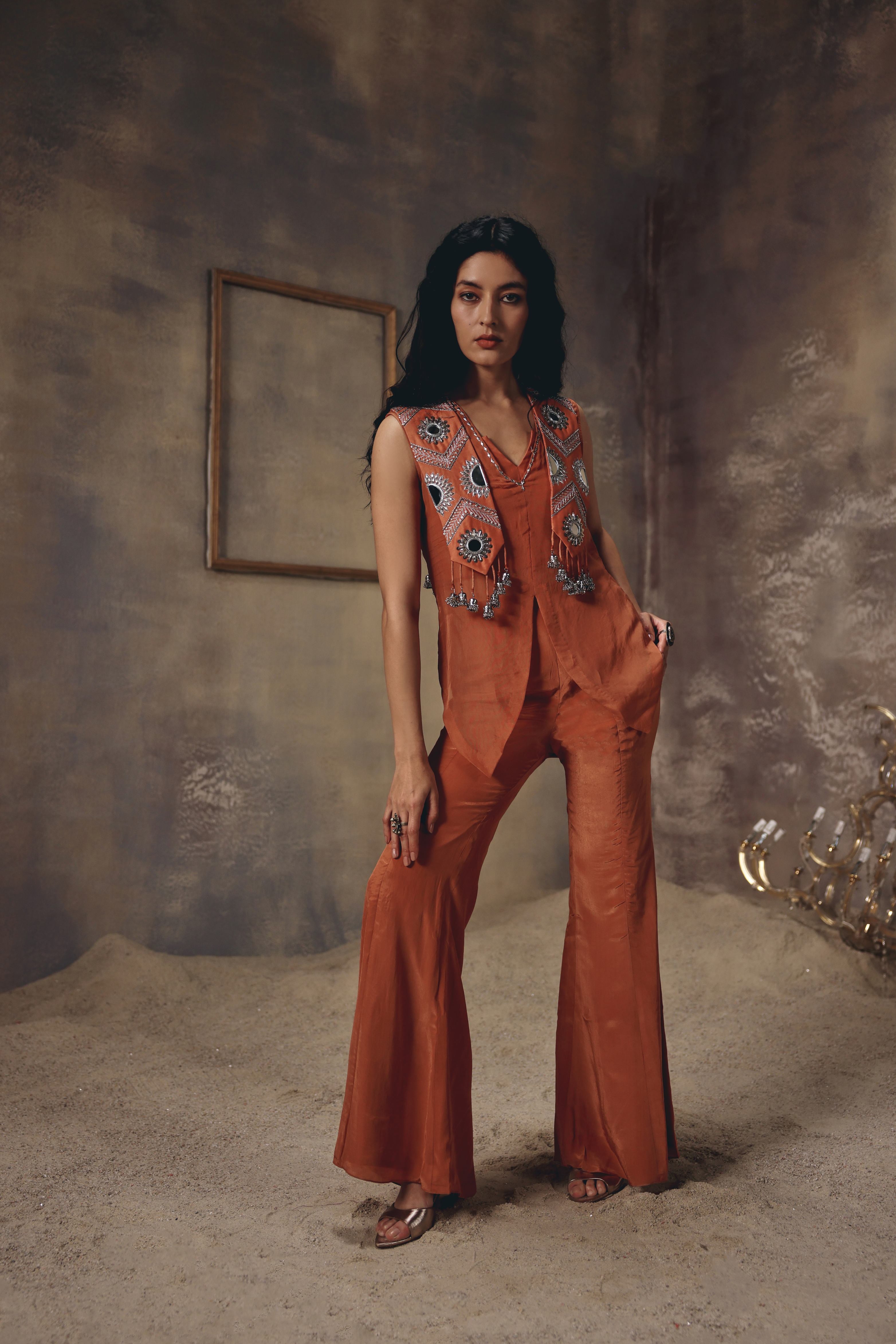 Riva Rust Metal Embellished Co-ord Set