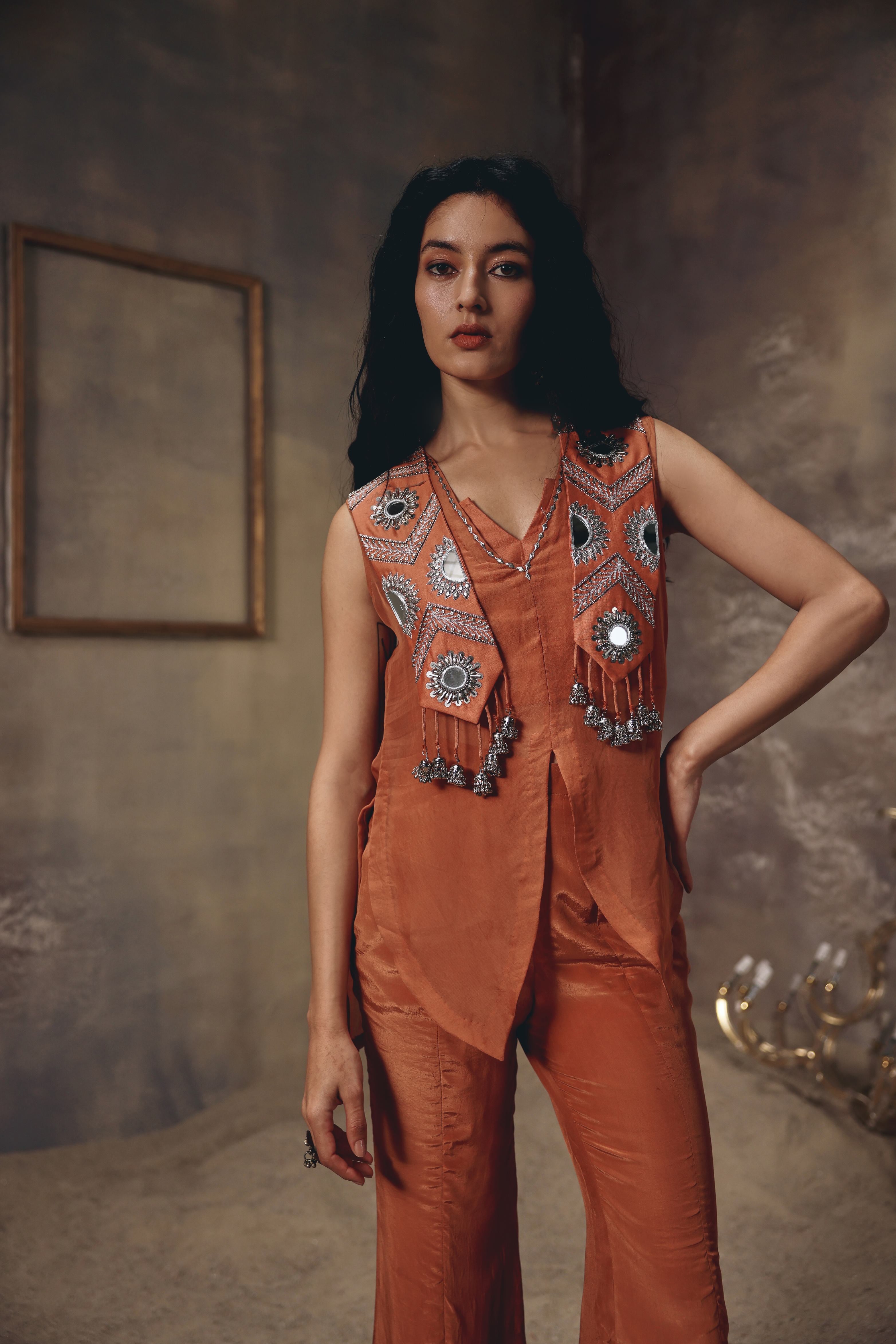 Riva Rust Metal Embellished Co-ord Set