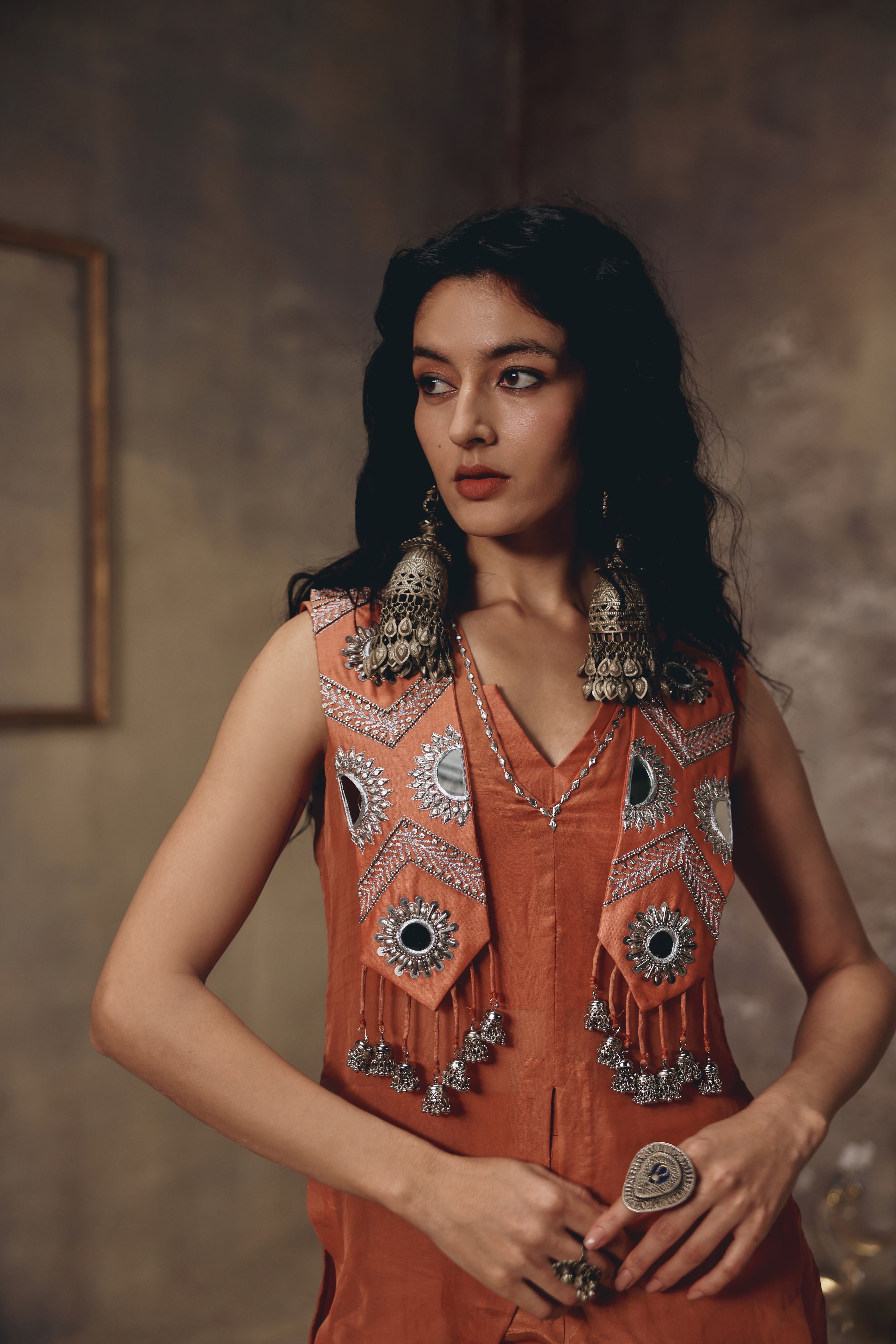 Riva Rust Metal Embellished Co-ord Set