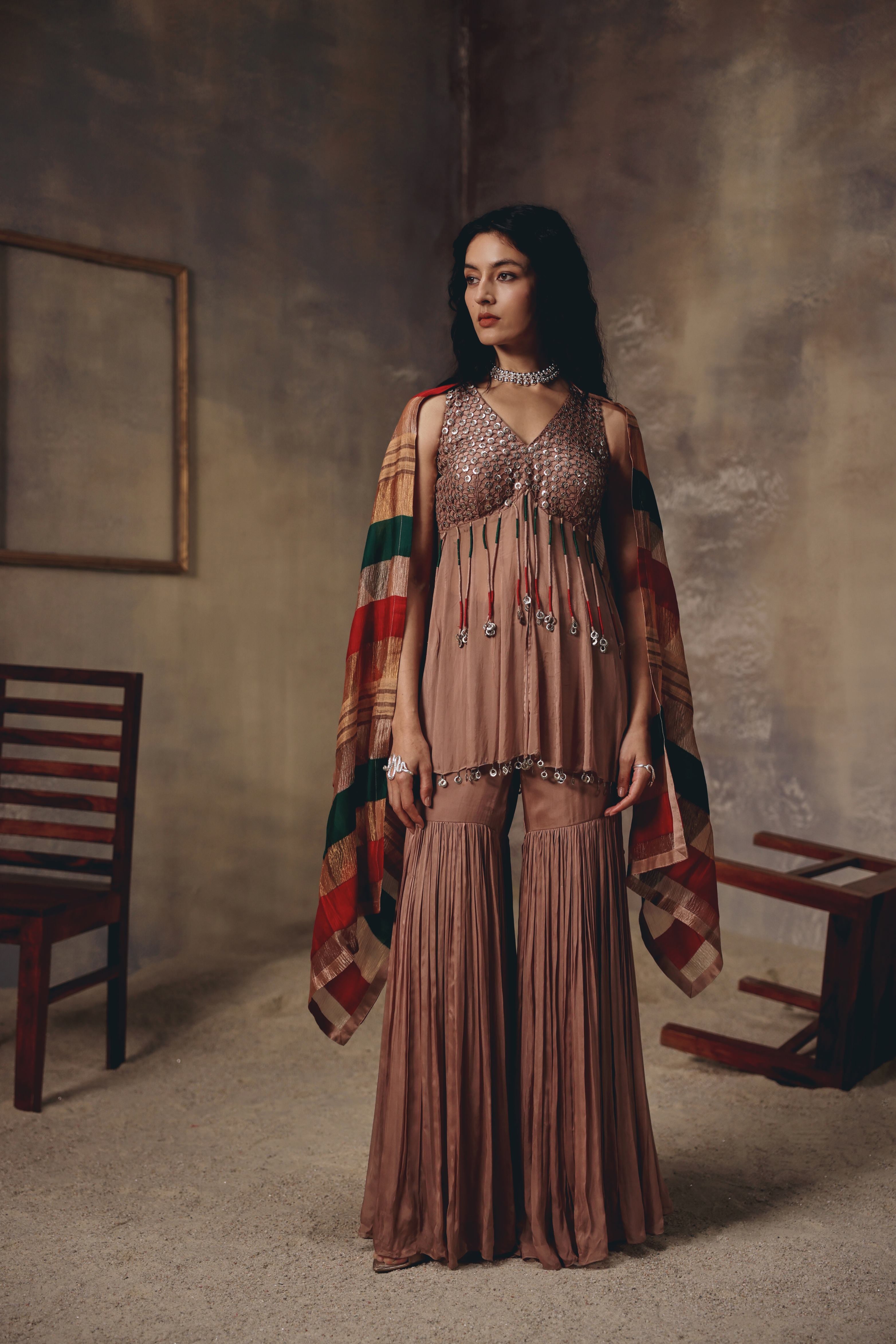 Soft Bronze Sharara Set