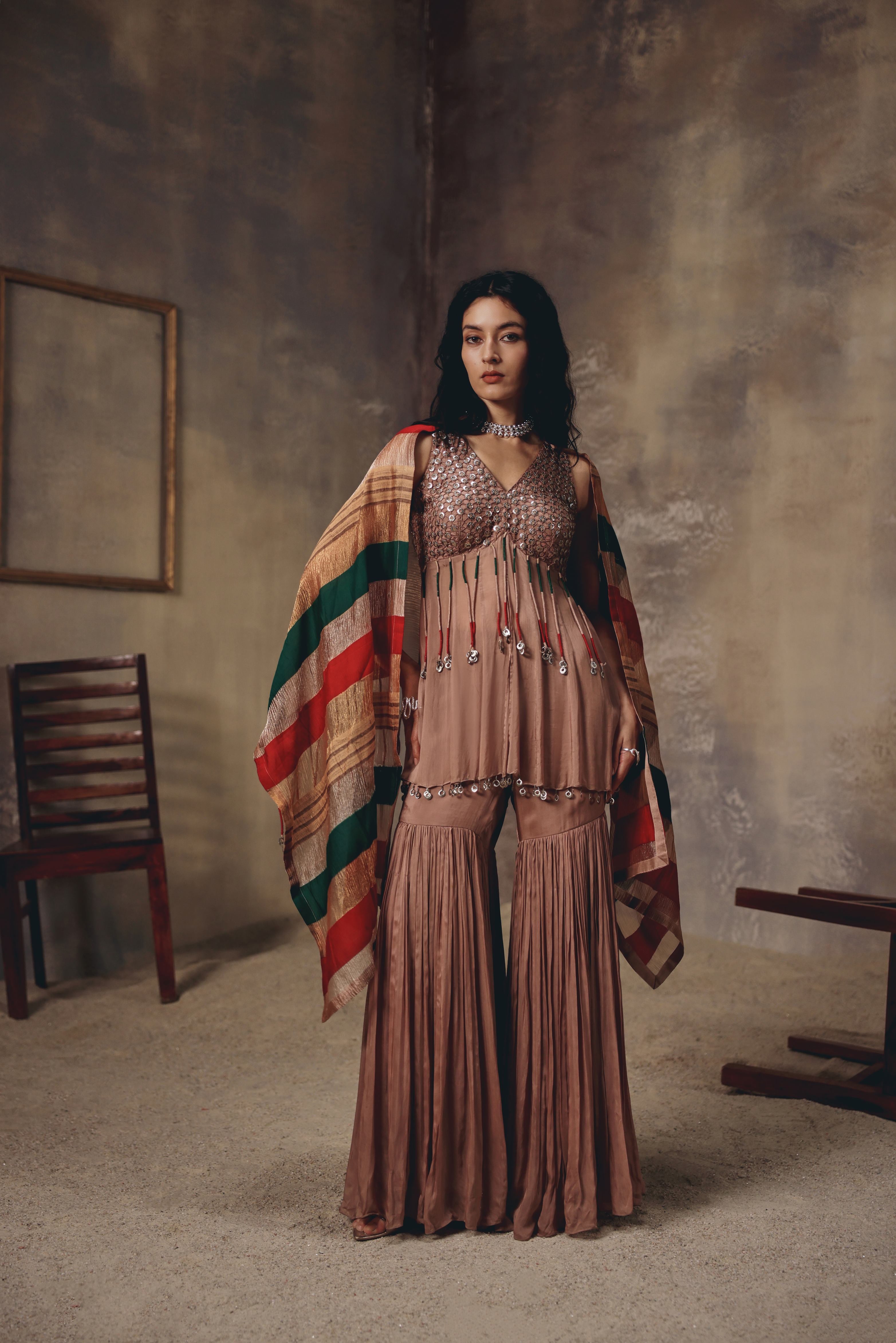 Soft Bronze Sharara Set