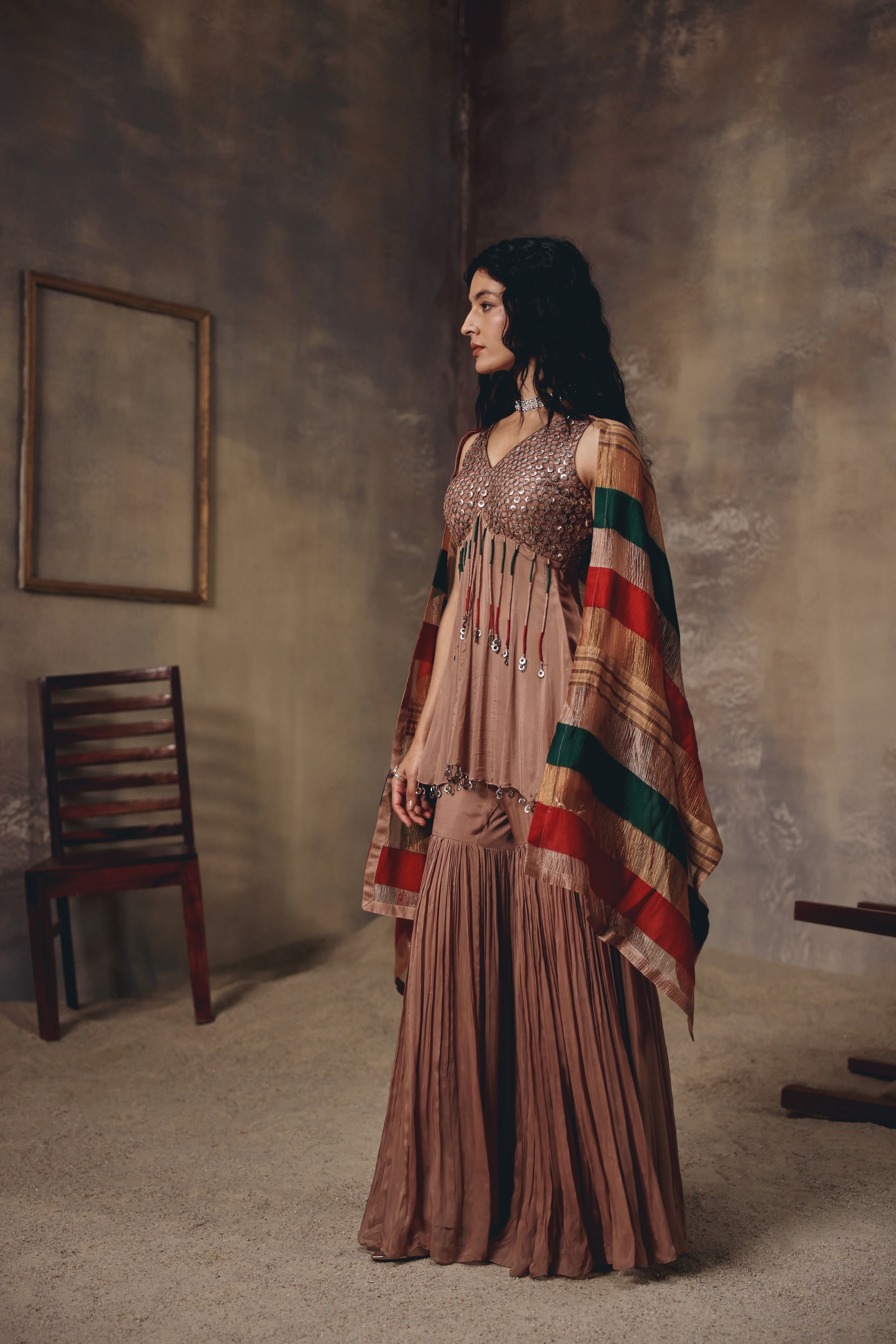 Soft Bronze Sharara Set