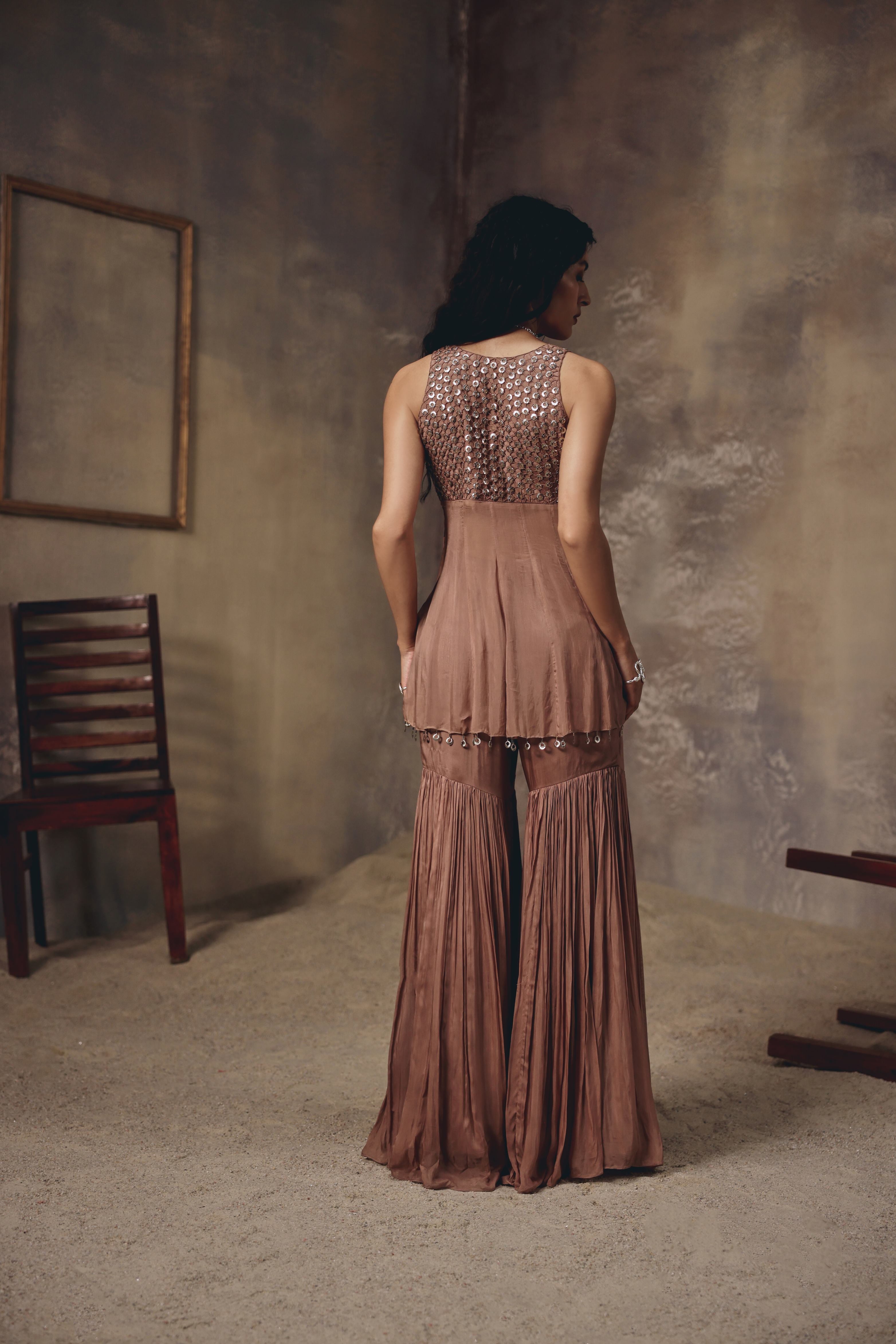 Soft Bronze Sharara Set