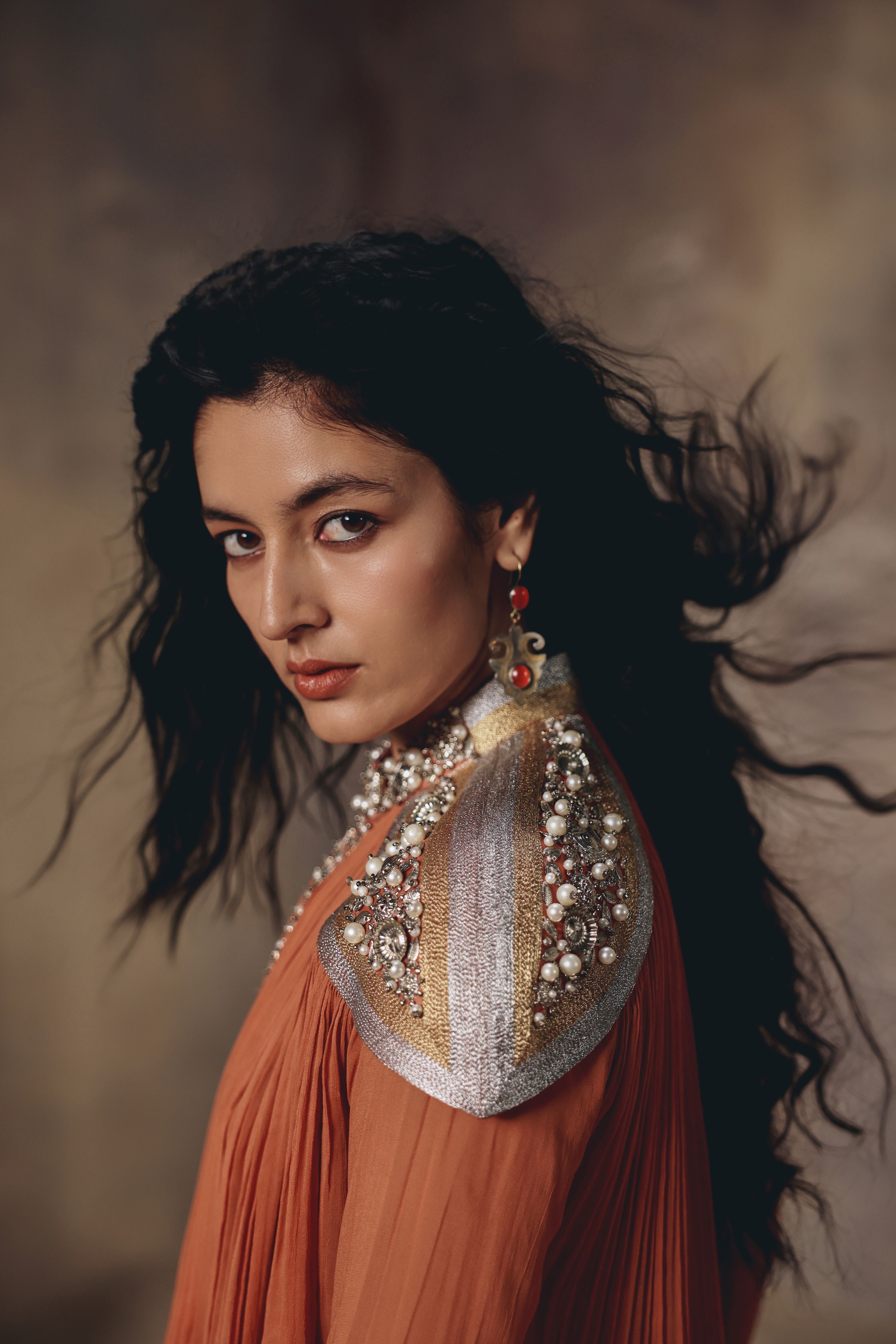 Ember Rust Metal Embroidered Cape Palazzo Set