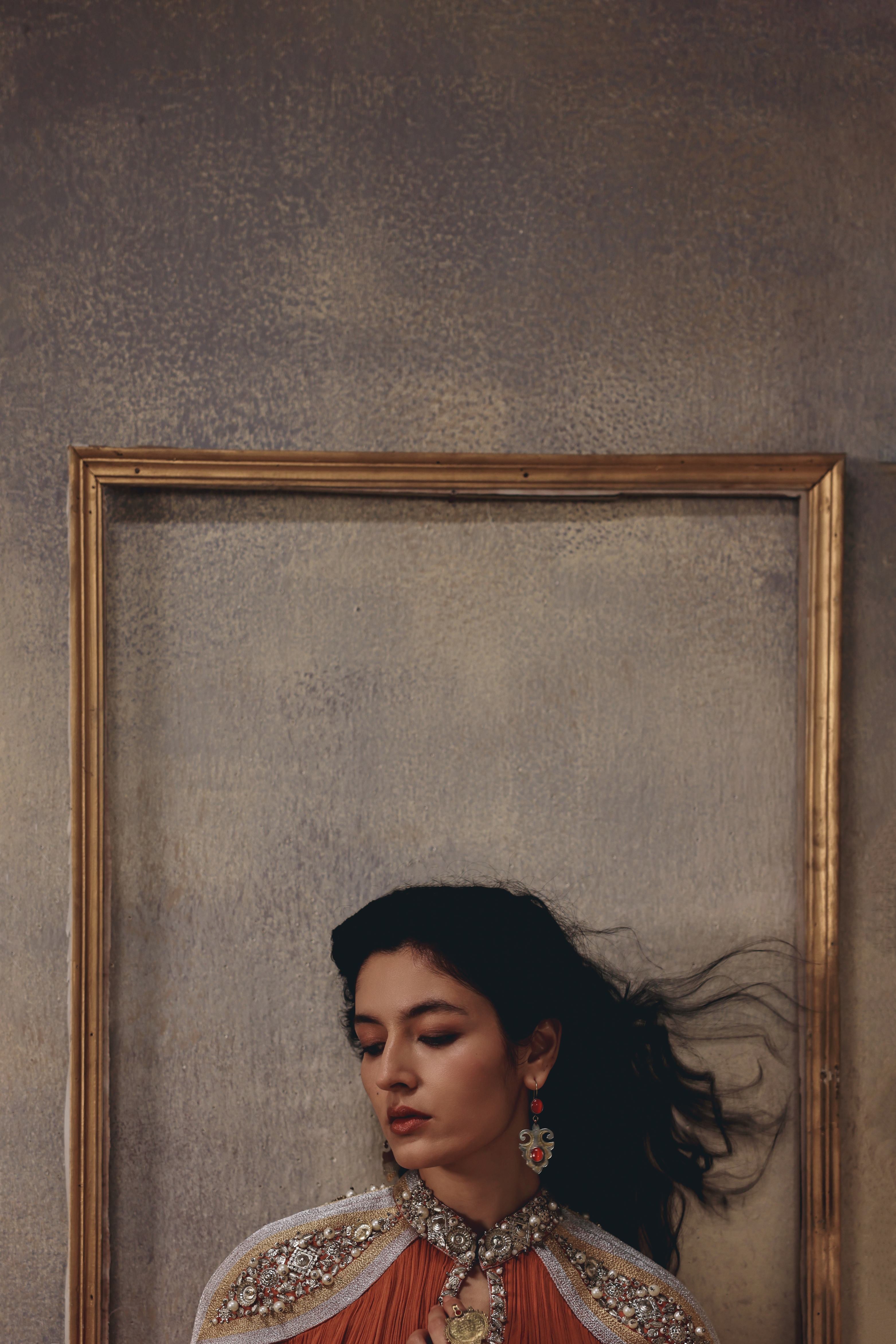 Ember Rust Metal Embroidered Cape Palazzo Set