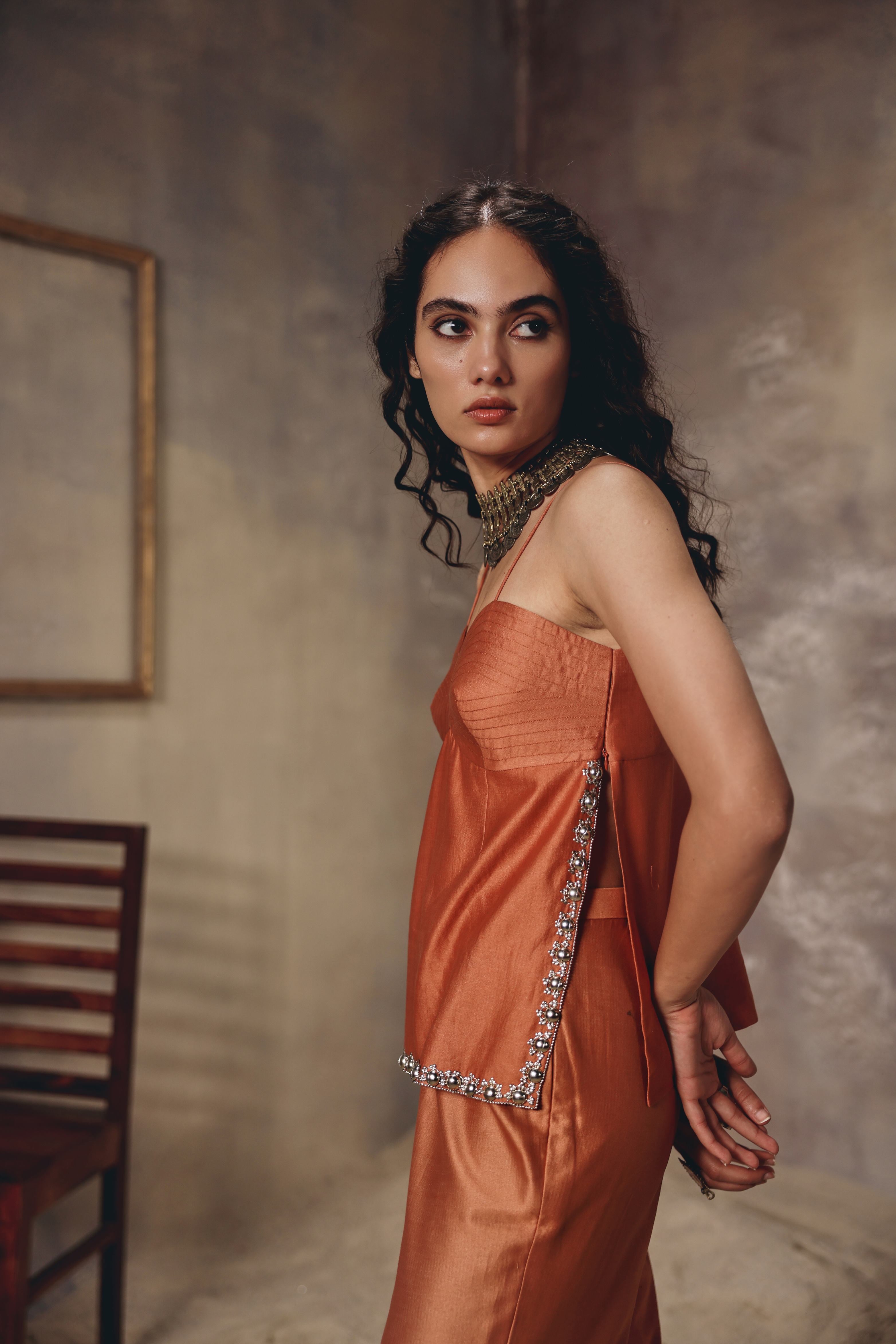 Terra – Rust Metal Embroidered Co-ord Set