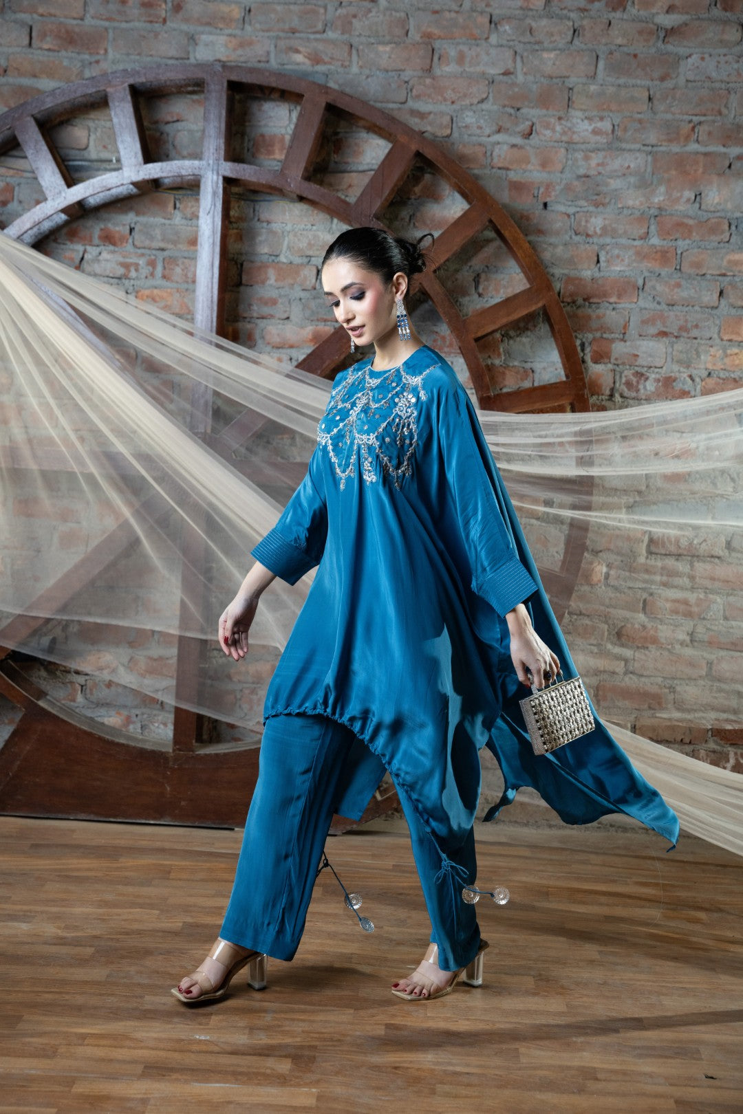 Blue mirage silver embroidered plazzo set