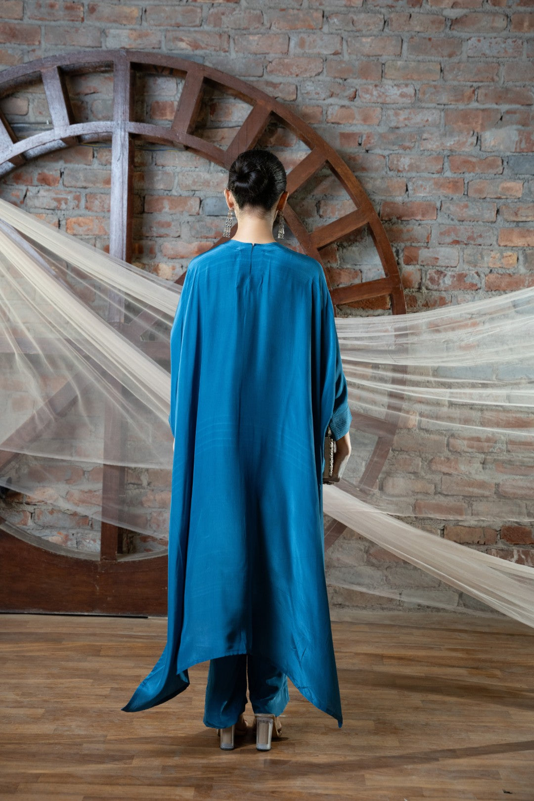 Blue mirage silver embroidered plazzo set