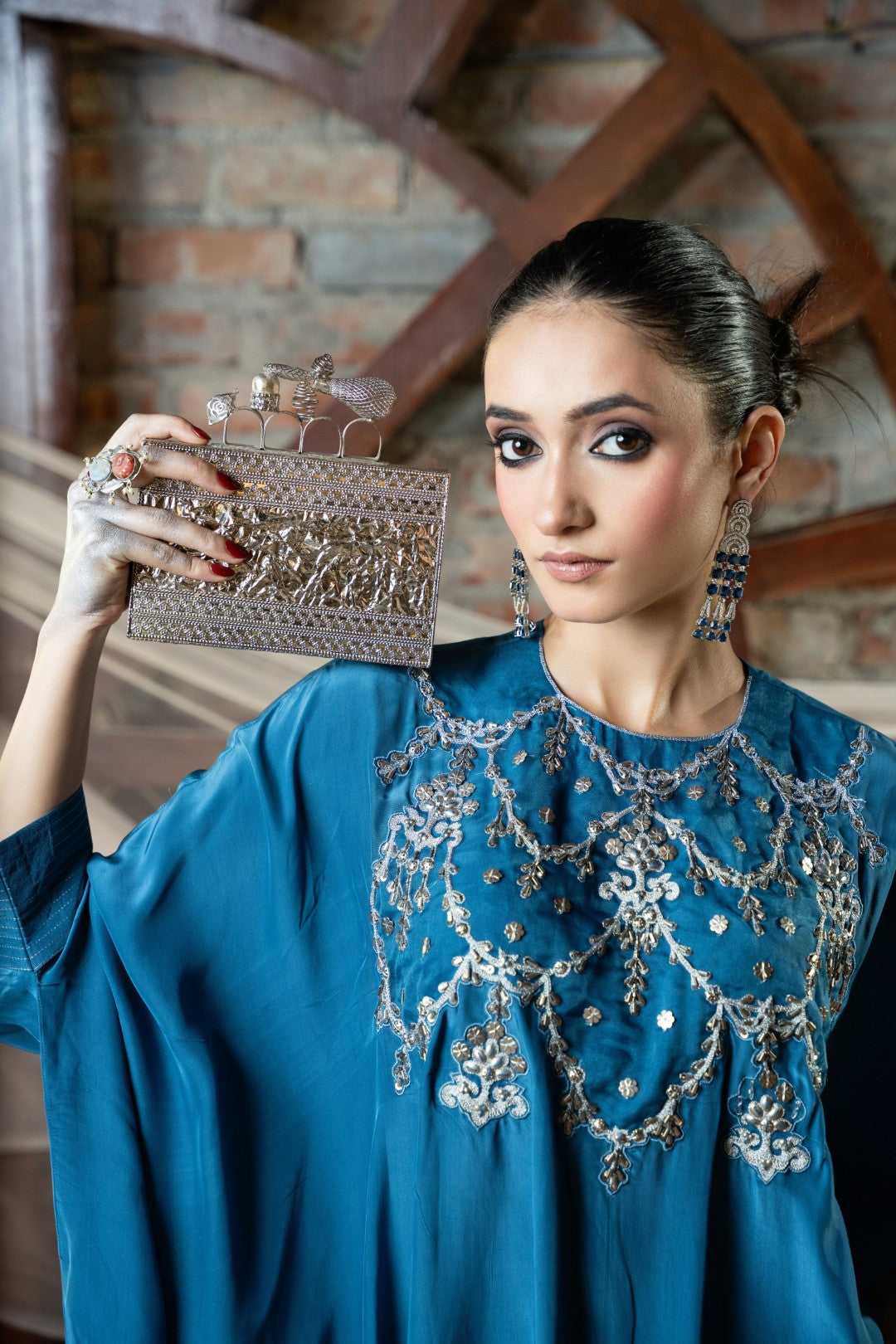 Blue mirage silver embroidered plazzo set