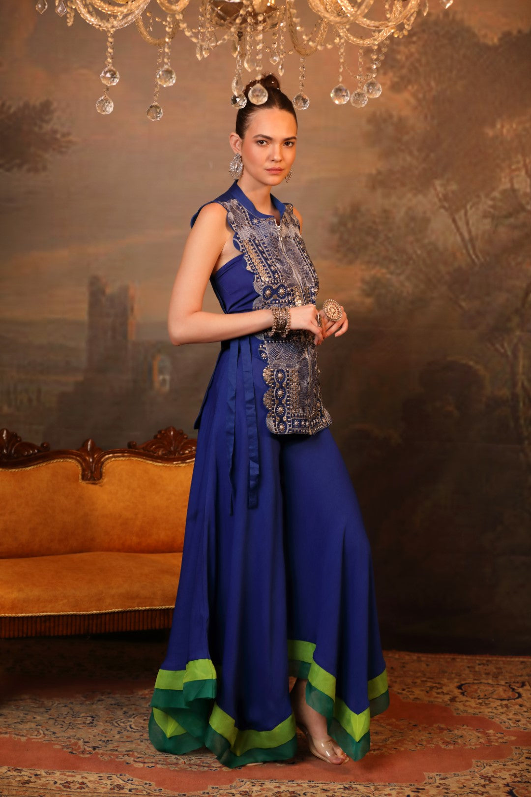 Royal Blue Designer Cape & Pallazo Set