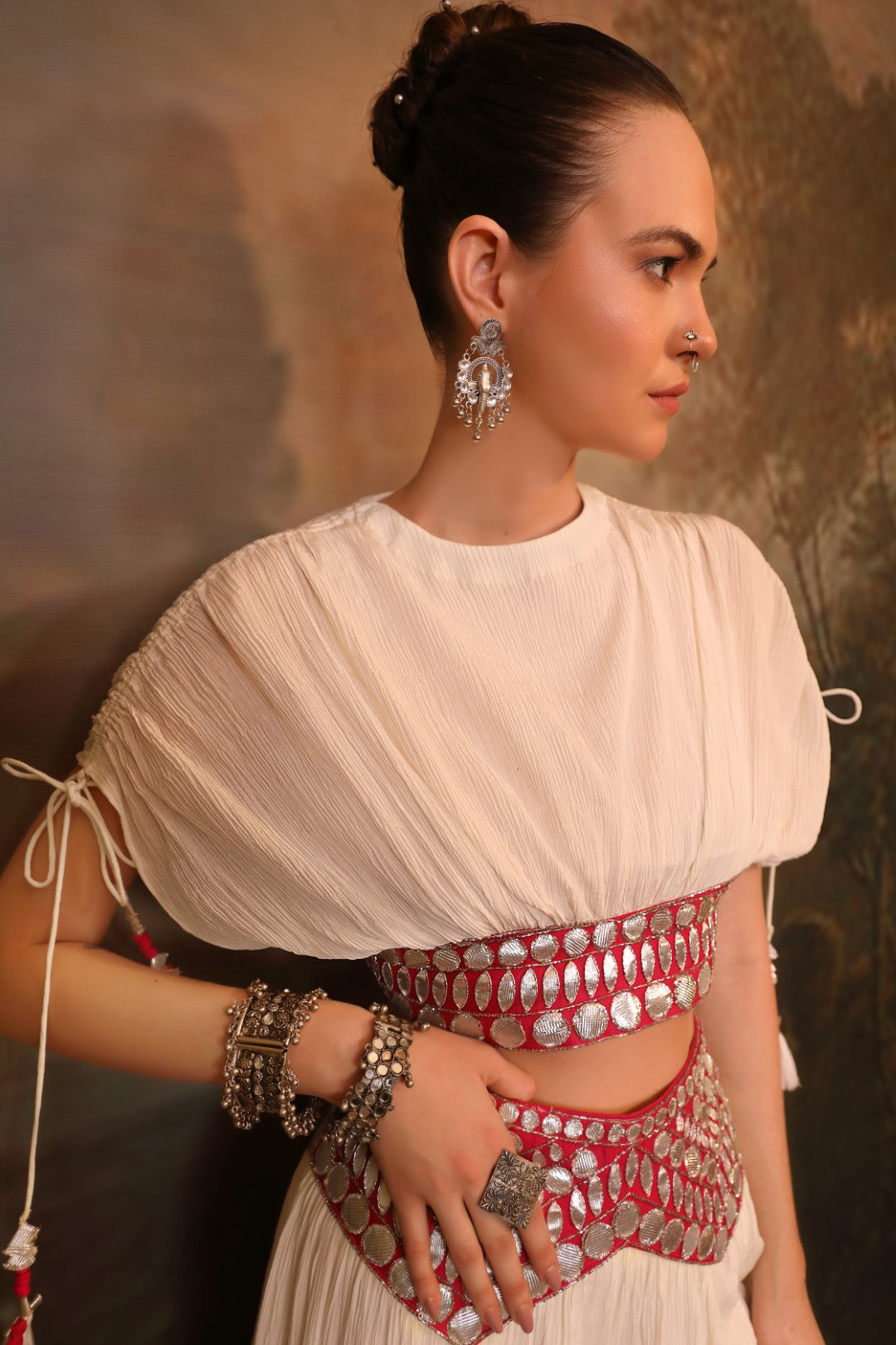White Wrinkle Chiffon Pallazo & Crop Top Set