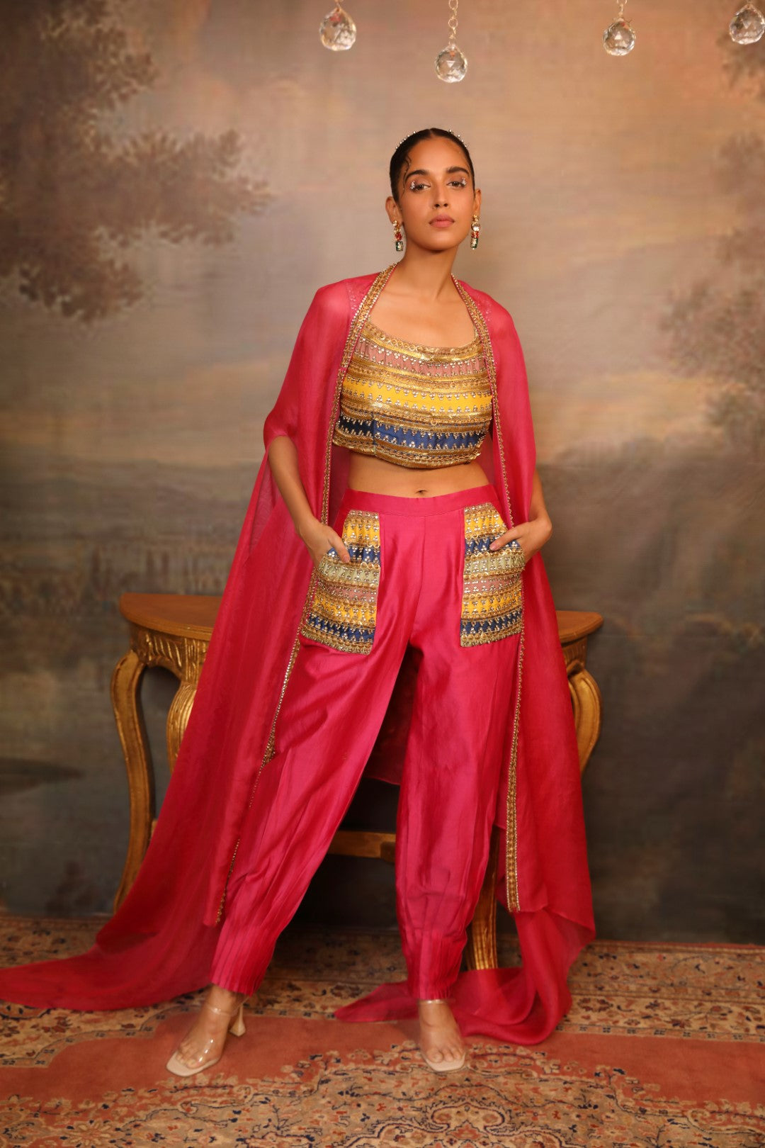 Magenta Organza Cape Set