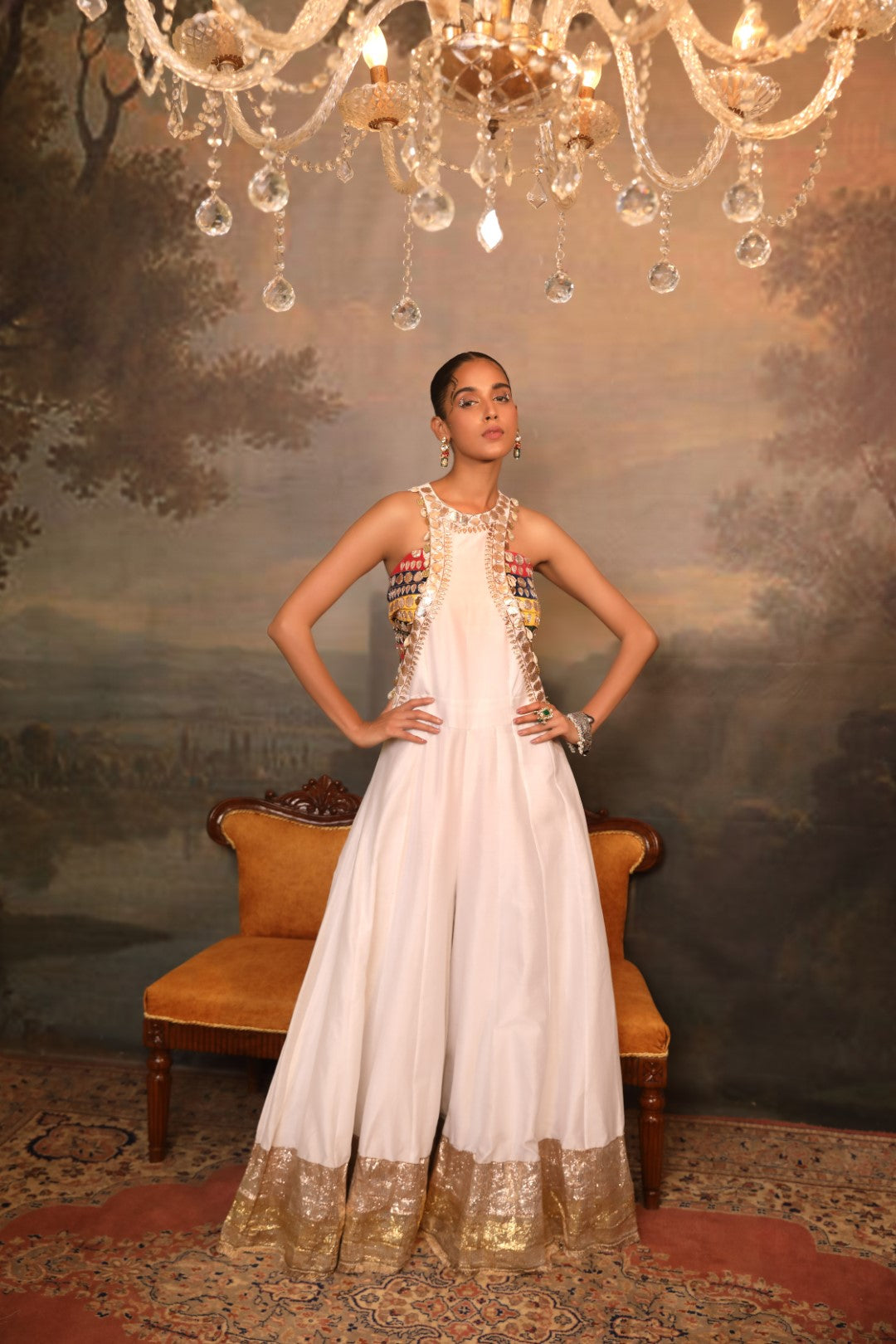 White Chanderi Jumpsuit Set