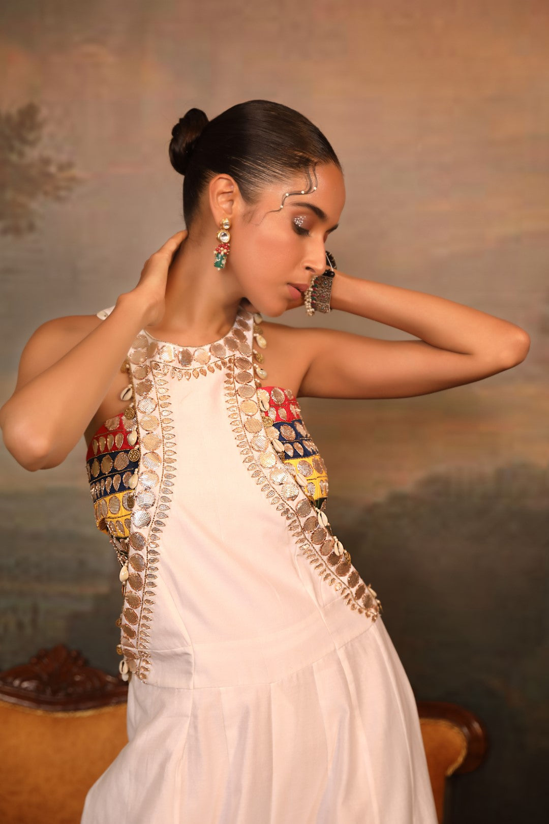 White Chanderi Jumpsuit Set