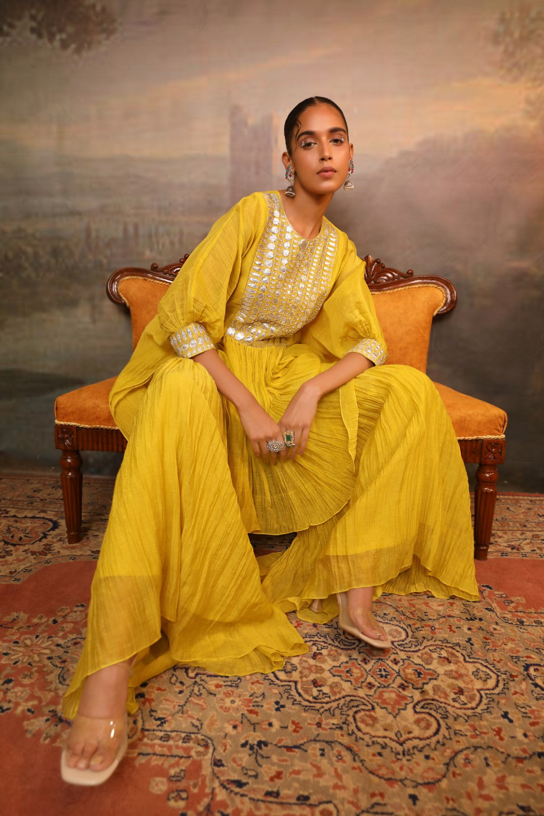 Lime Green Kaftan & Sharara Set