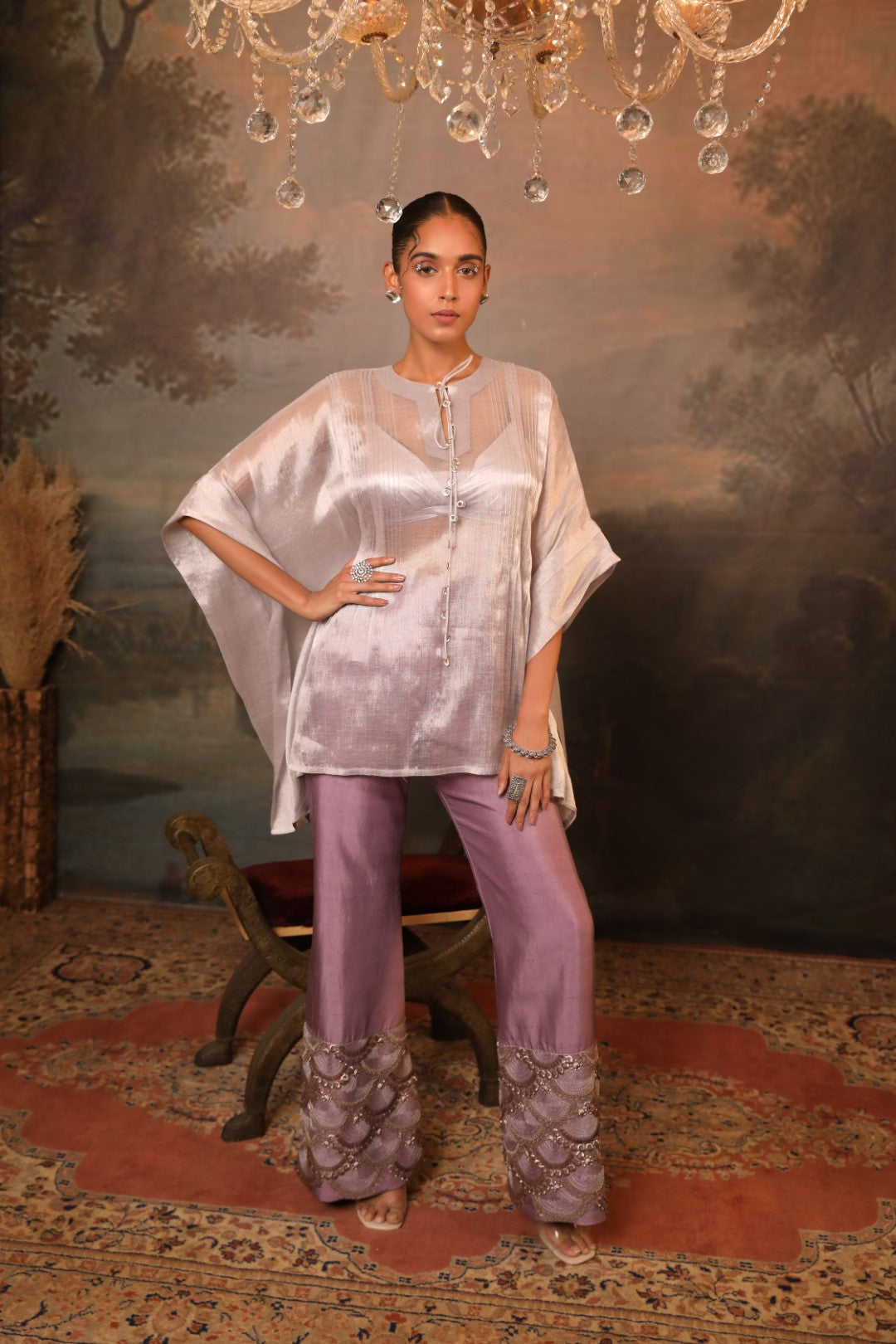 Designer Lilac Purple Kaftan Pant Set