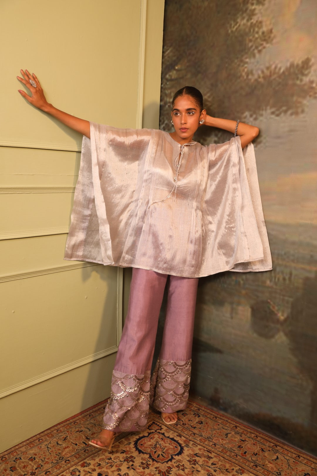 Designer Lilac Purple Kaftan Pant Set