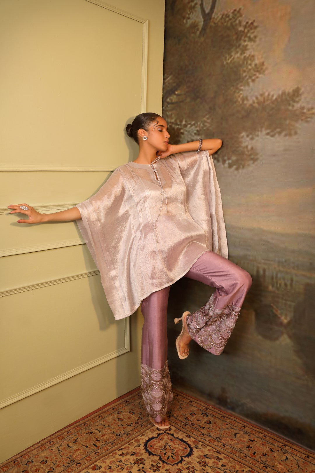 Designer Lilac Purple Kaftan Pant Set