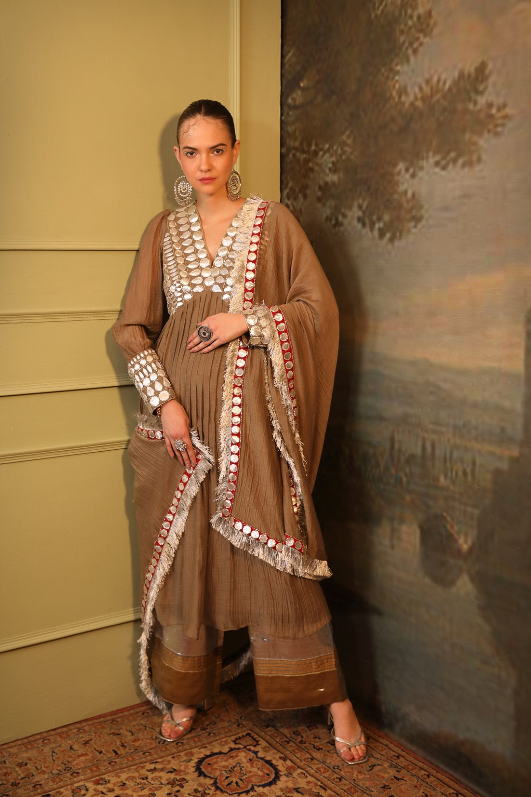 Grey Soft Chanderi Anarkali Set