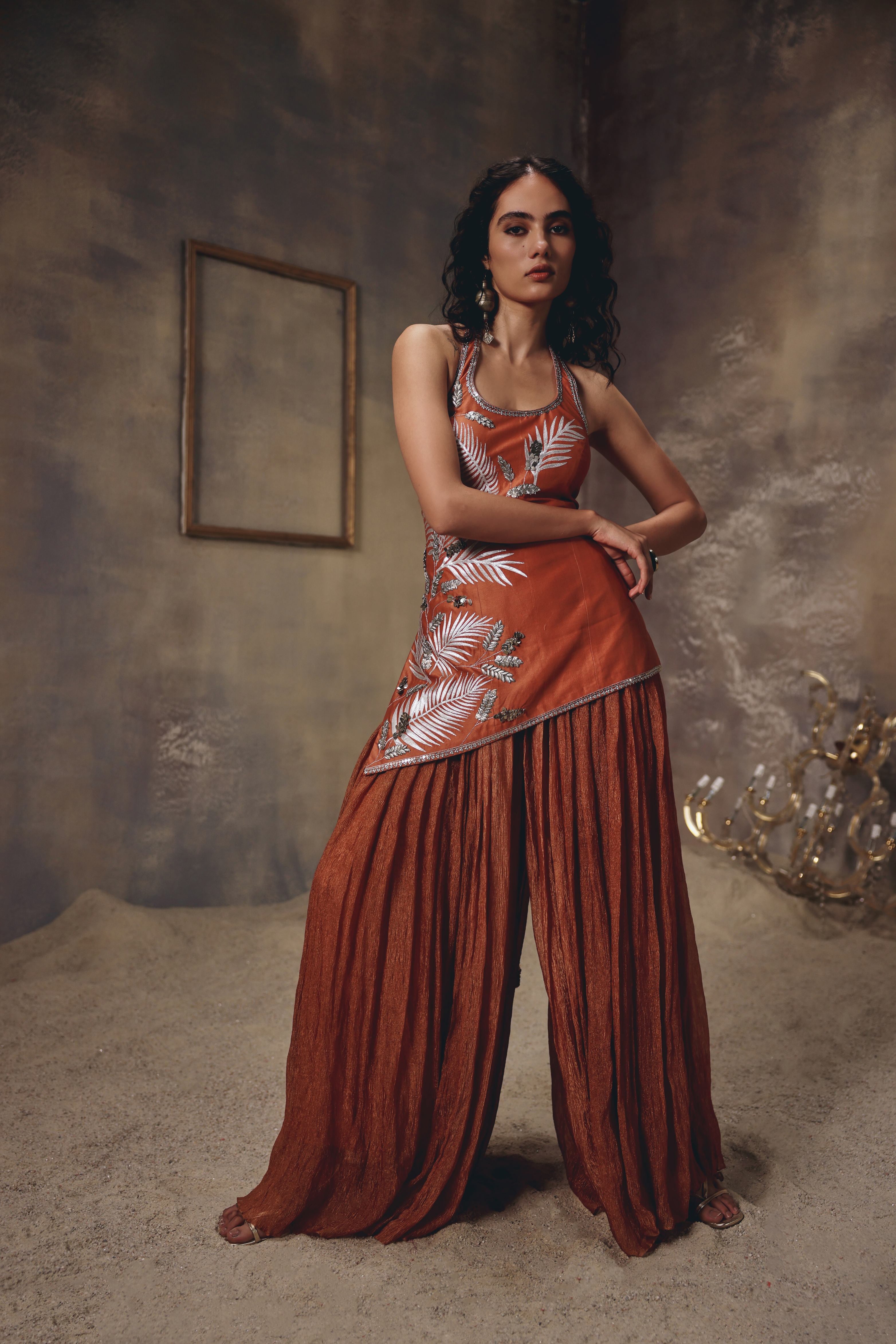 Burnt Saffron Embroidered Sharara Set