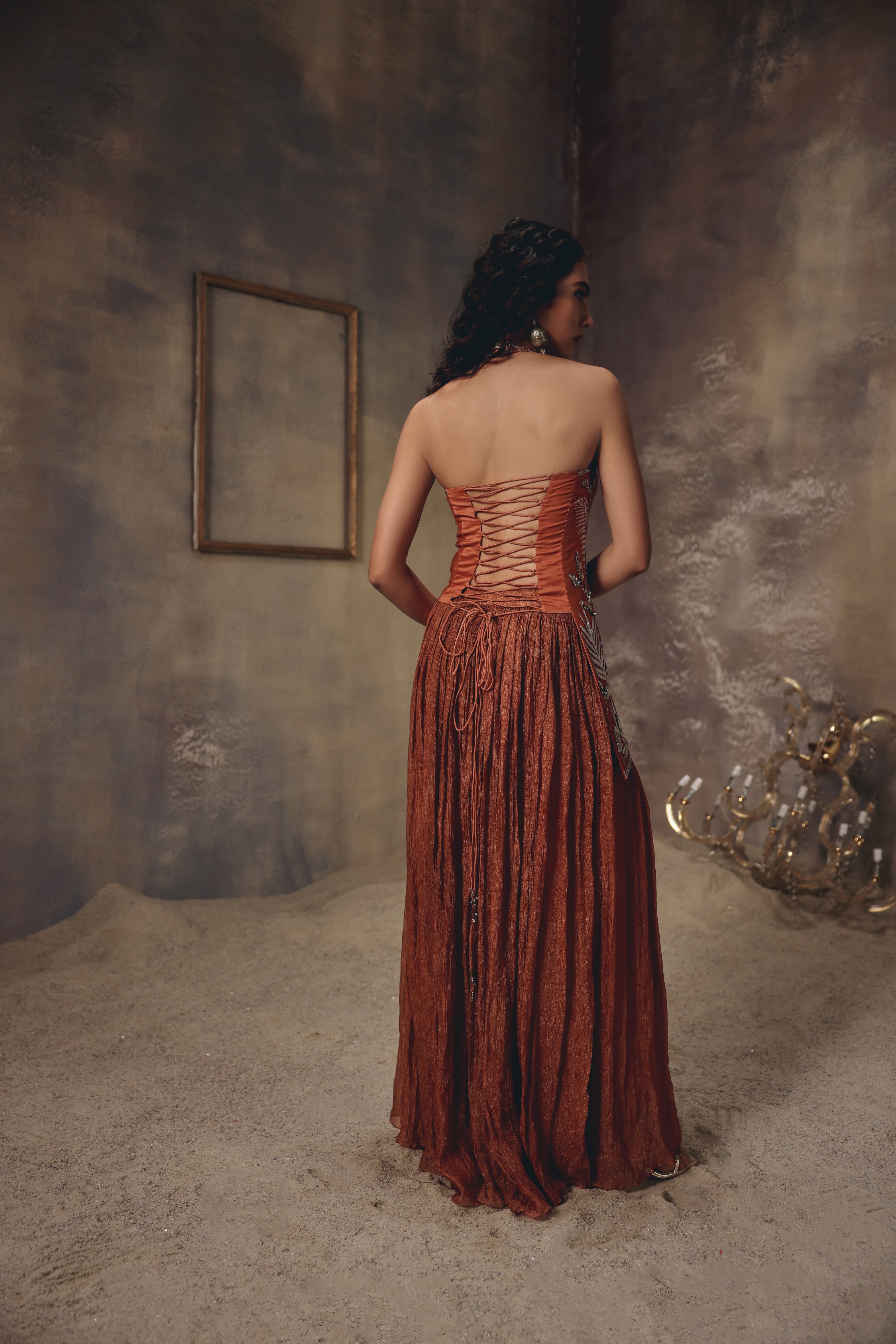 Burnt Saffron Embroidered Sharara Set