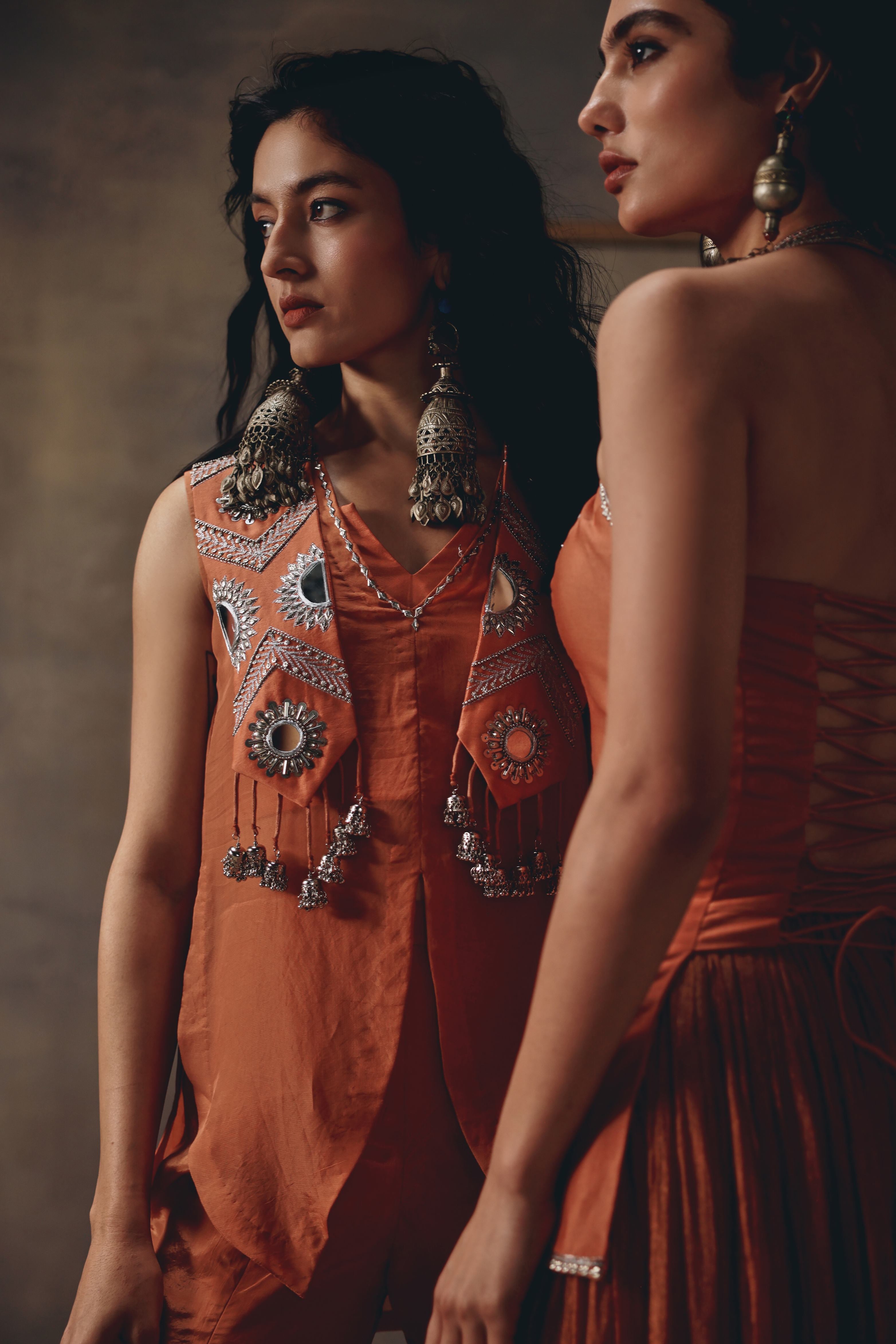 Riva Rust Metal Embellished Co-ord Set