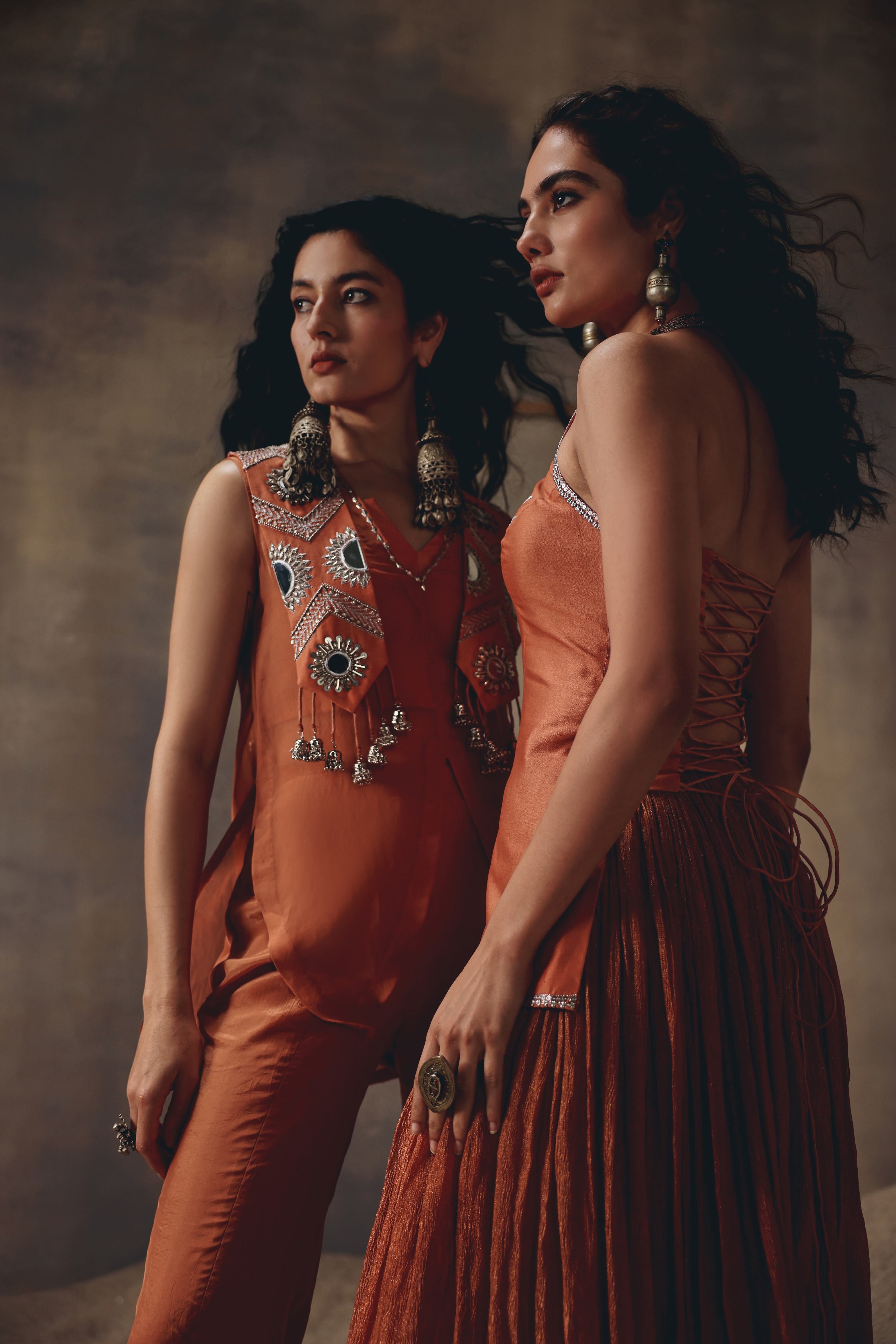 Riva Rust Metal Embellished Co-ord Set