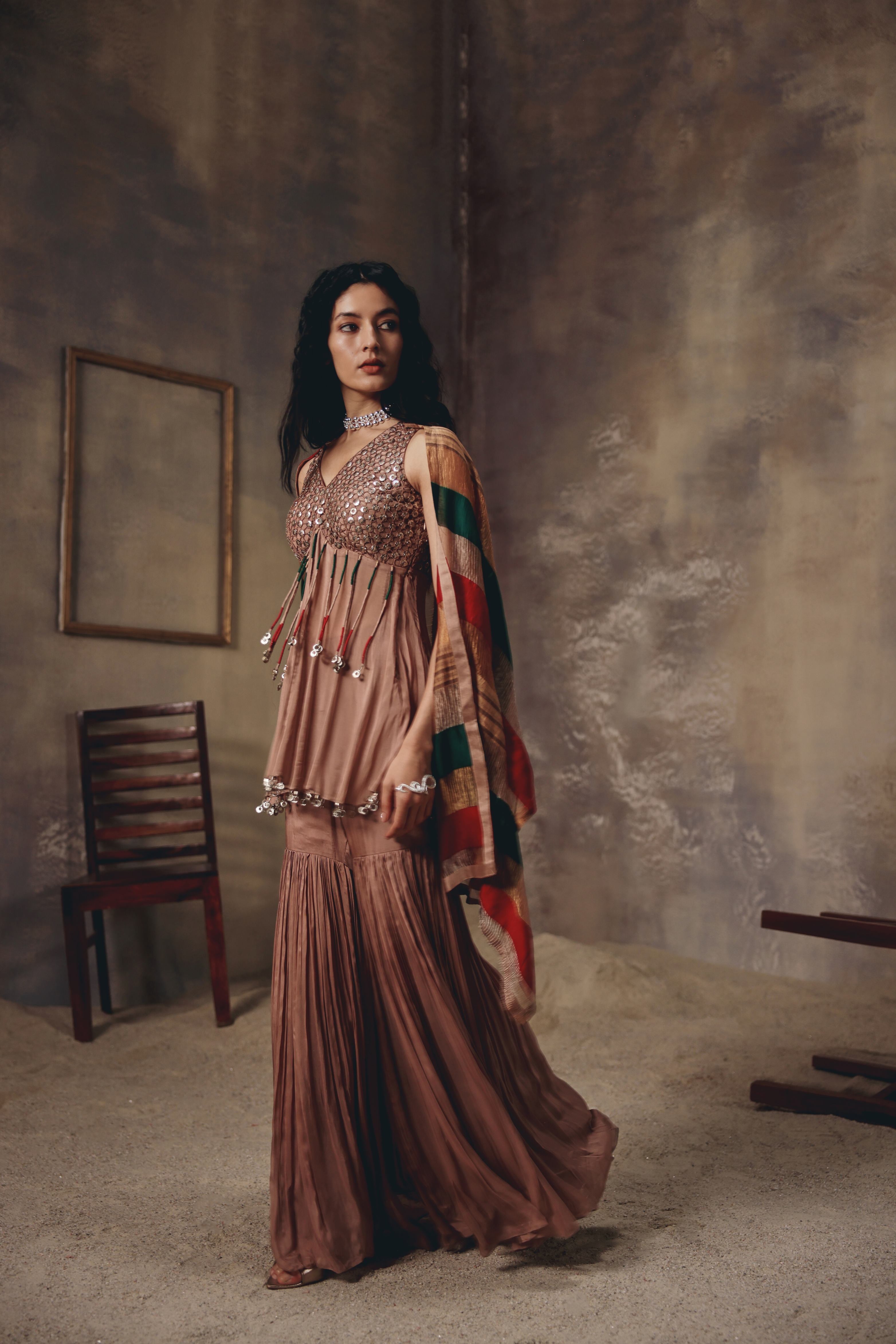 Soft Bronze Sharara Set