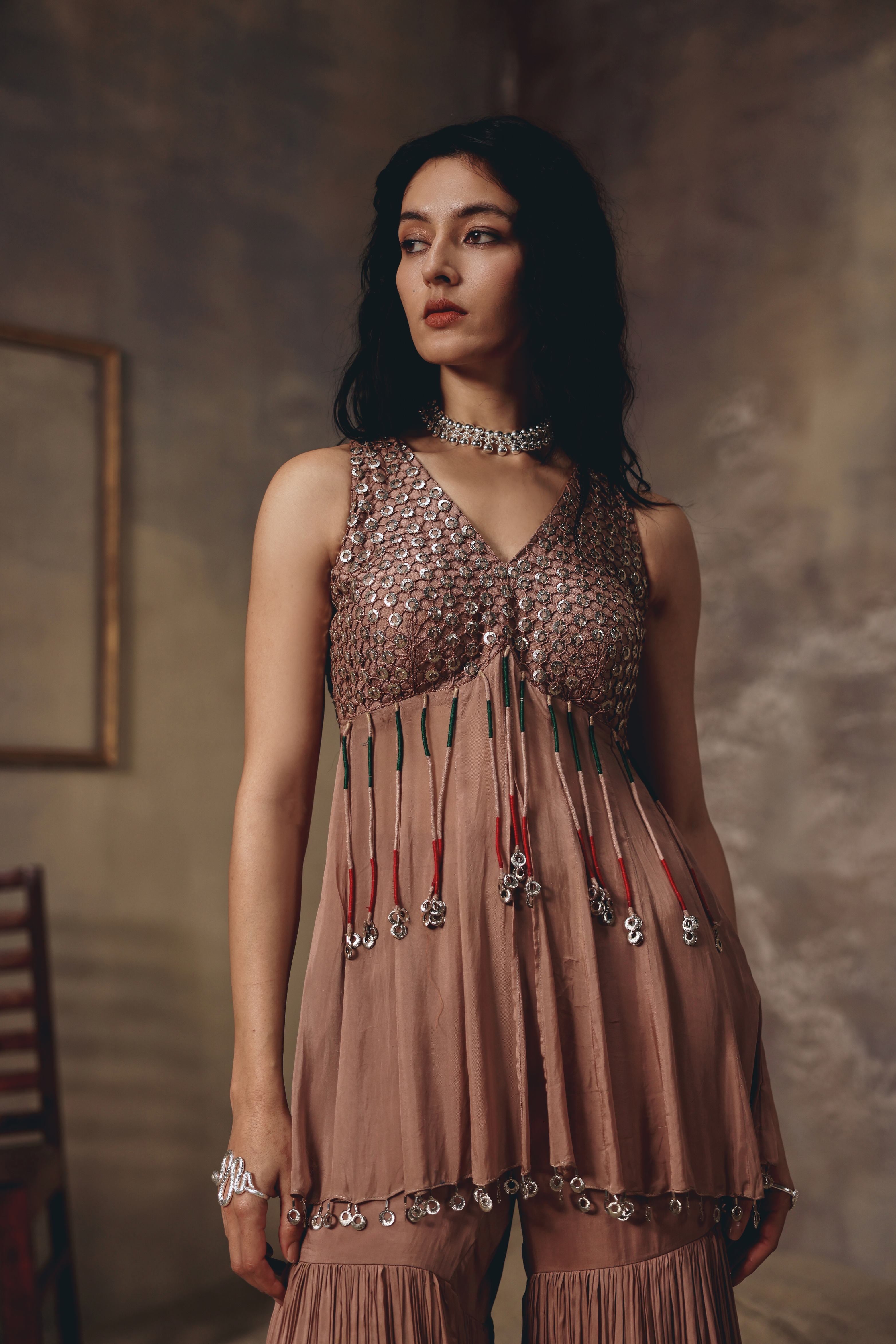 Soft Bronze Sharara Set