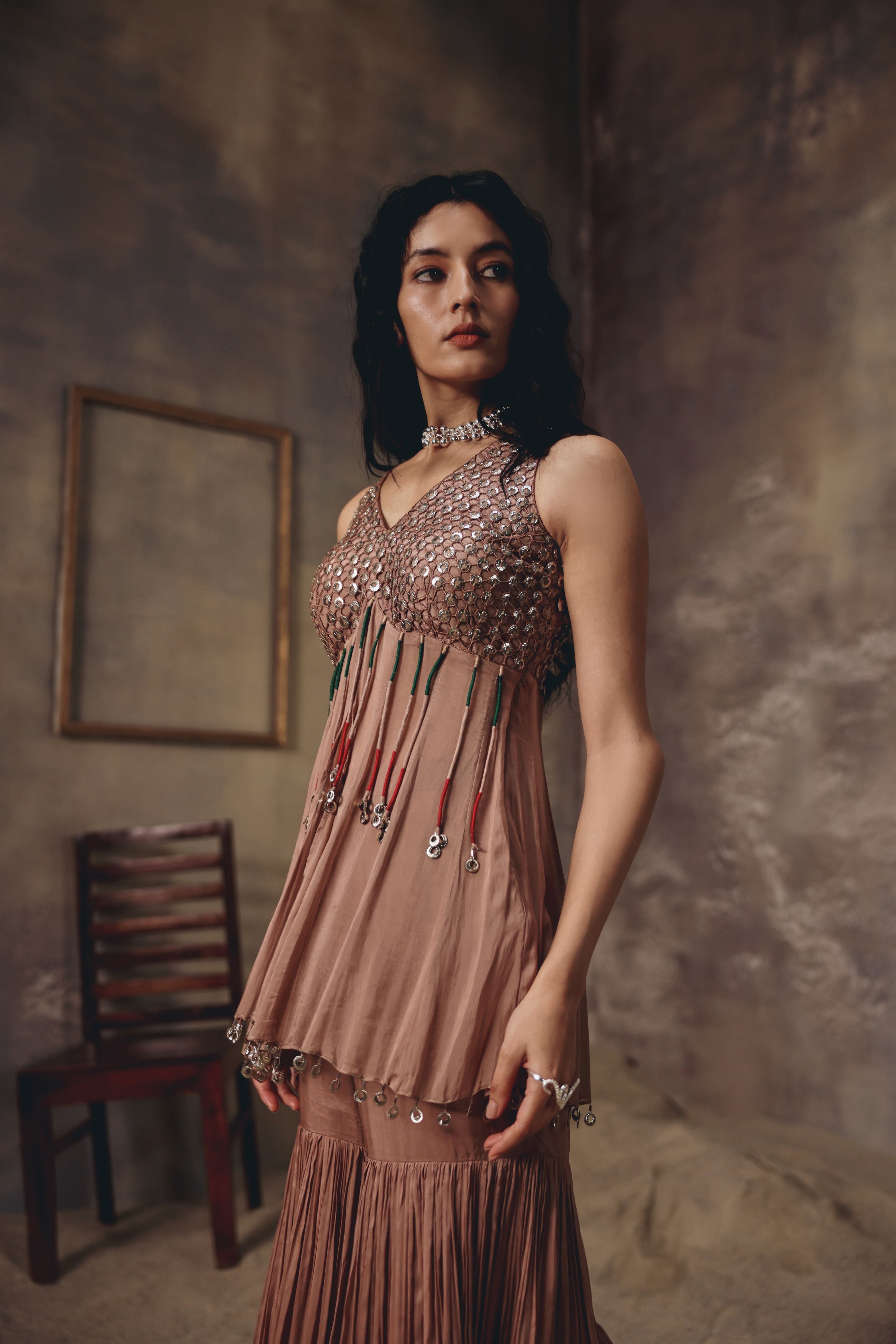 Soft Bronze Sharara Set