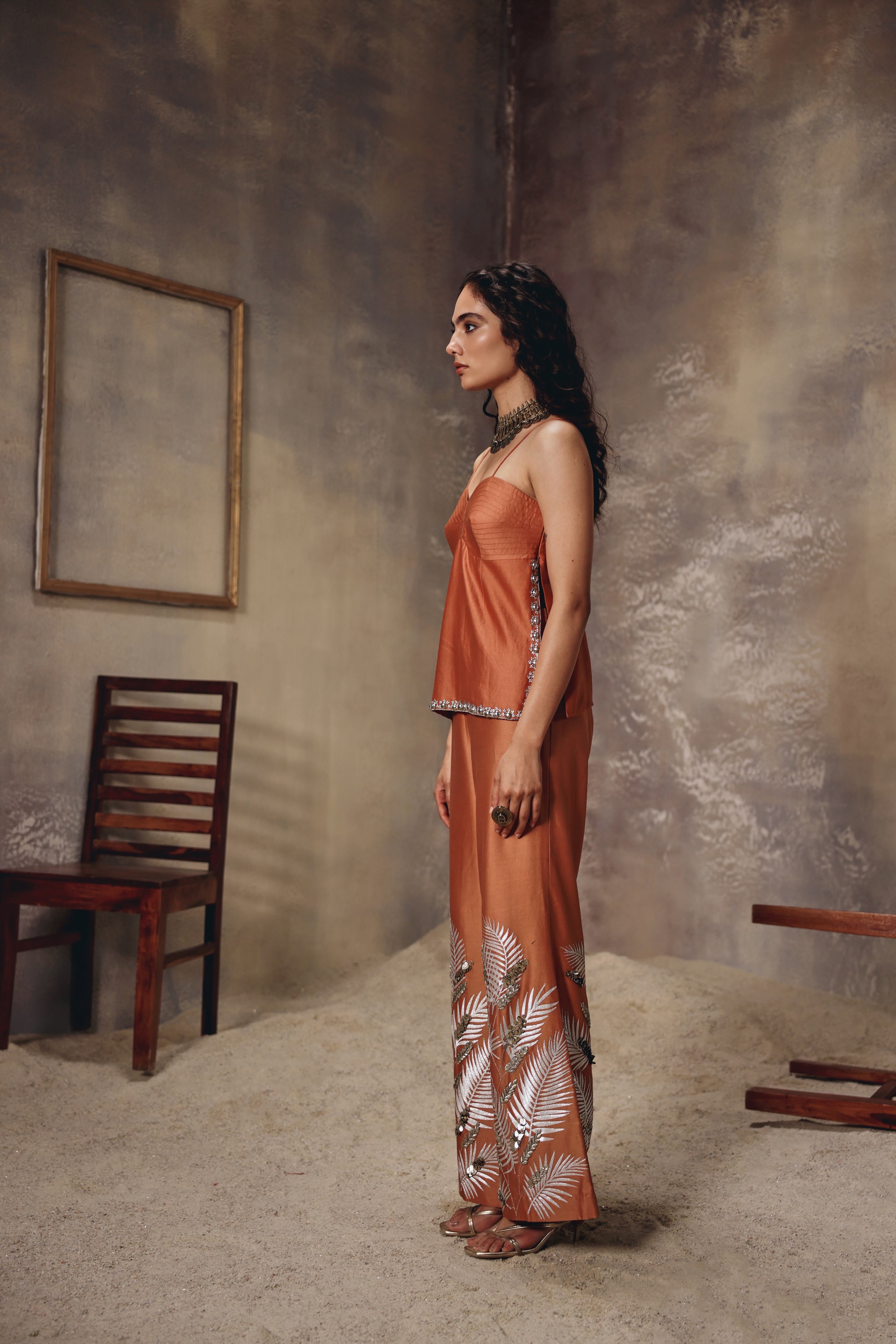 Terra – Rust Metal Embroidered Co-ord Set