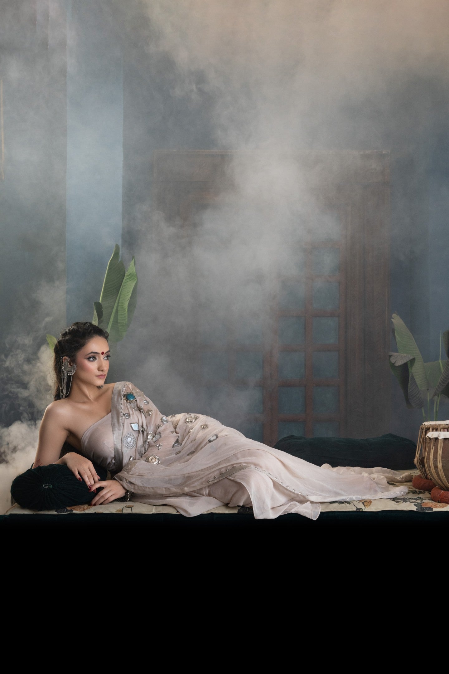 Beige Metal Chunks saree